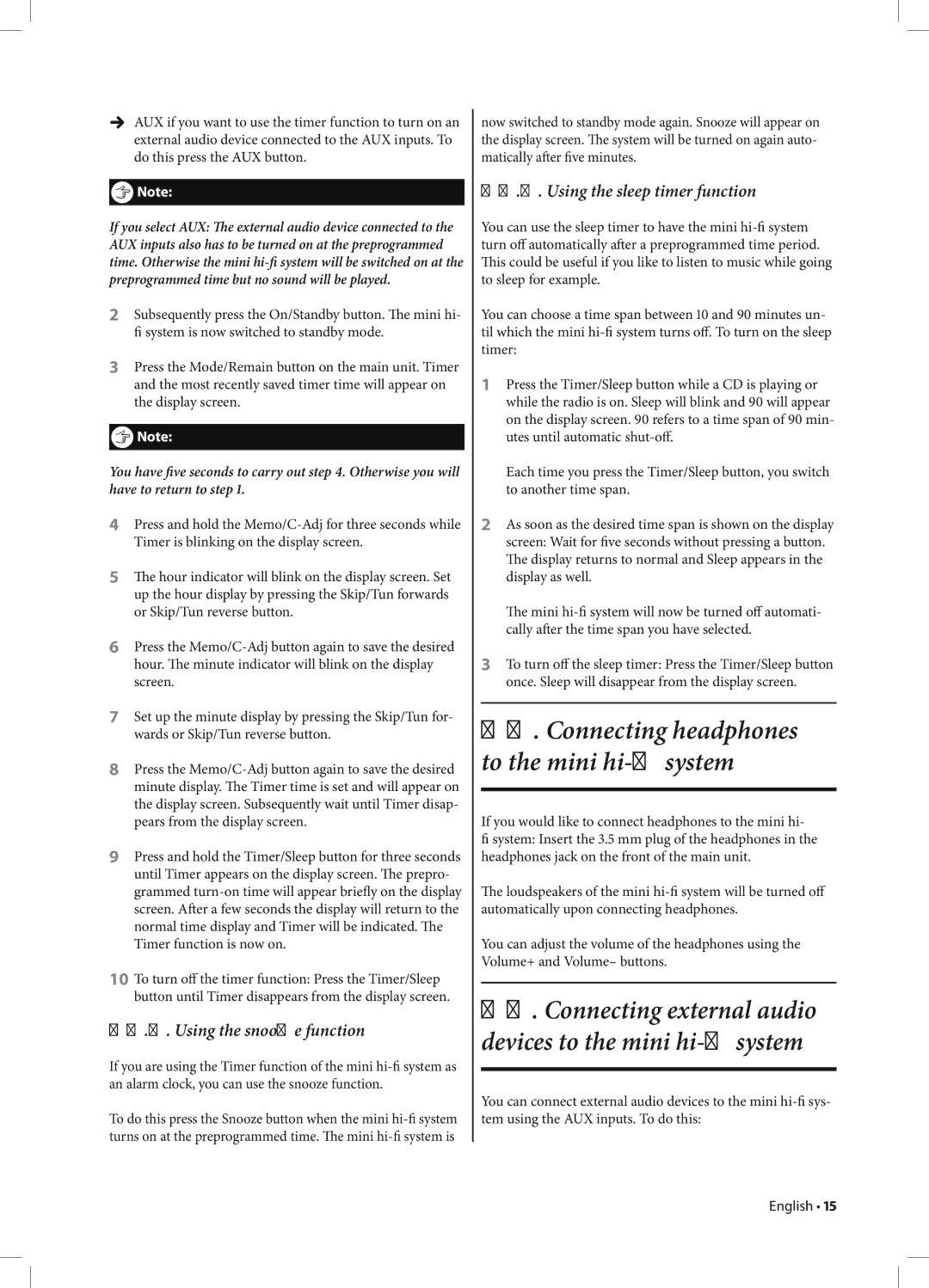 Kompernass KH 2233 manual Using the snooze function, Using the sleep timer function 