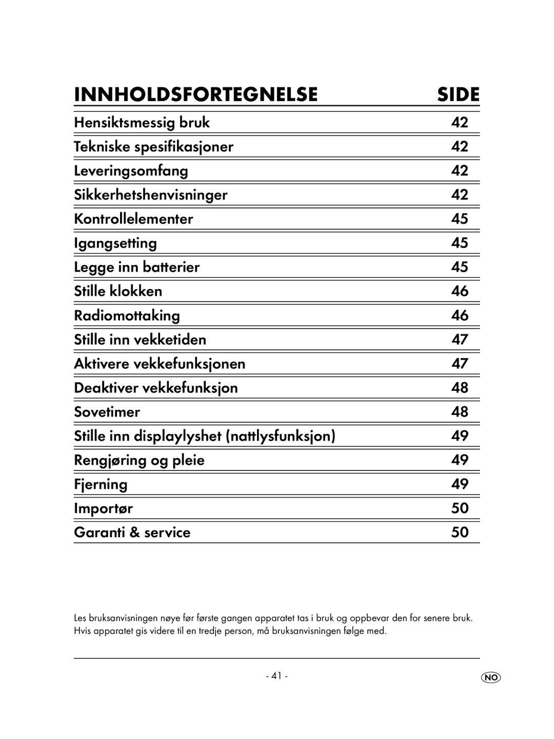 Kompernass KH 2257, KH 2239, KH 2237, KH 2238 operating instructions Innholdsfortegnelse, Side 