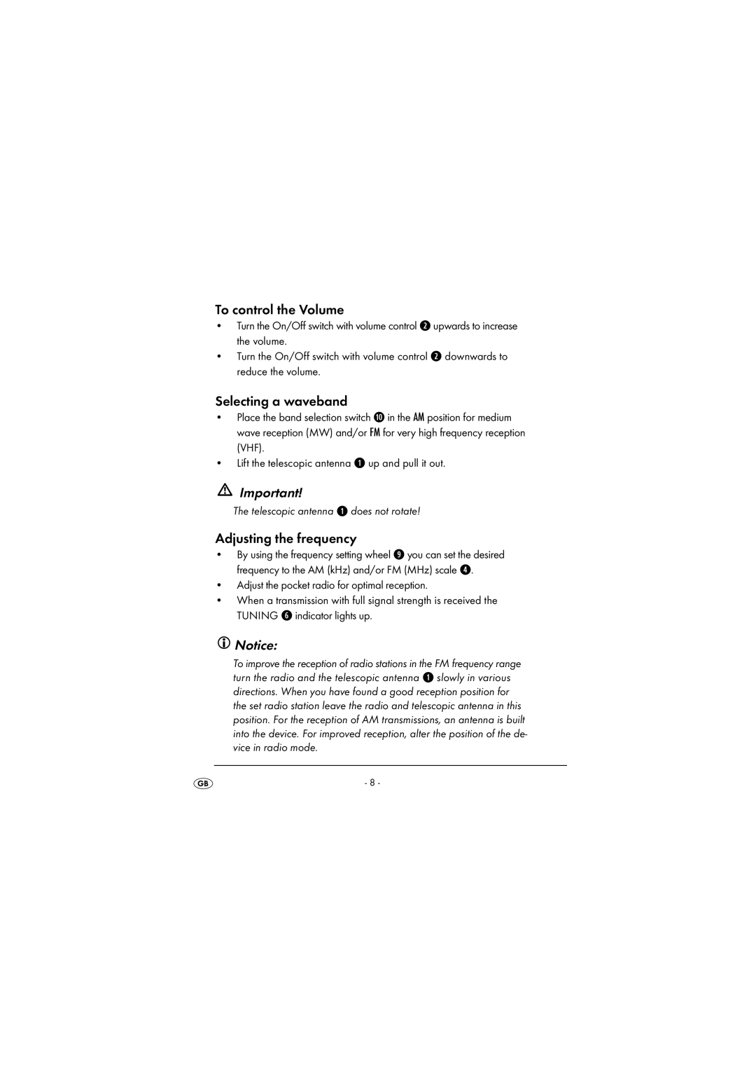 Kompernass KH 224 manual To control the Volume, Selecting a waveband, Adjusting the frequency 