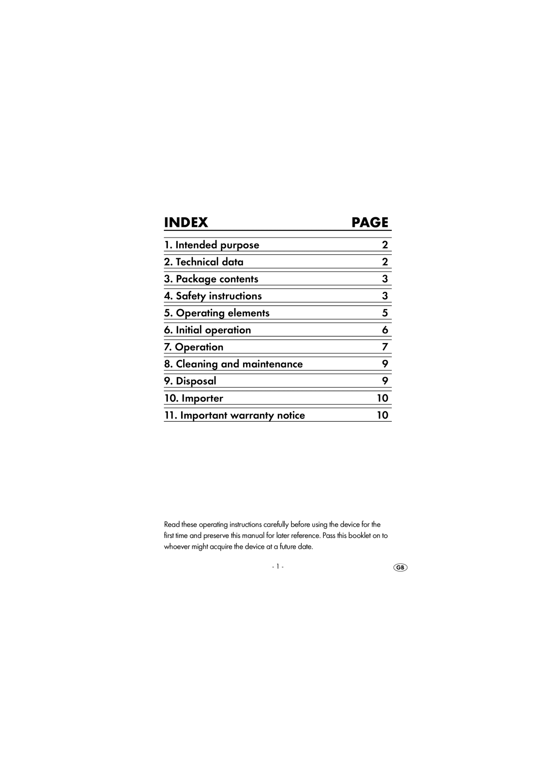 Kompernass KH 224 manual Index 