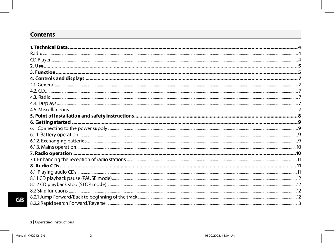 Kompernass KH 2242 operating instructions Contents 