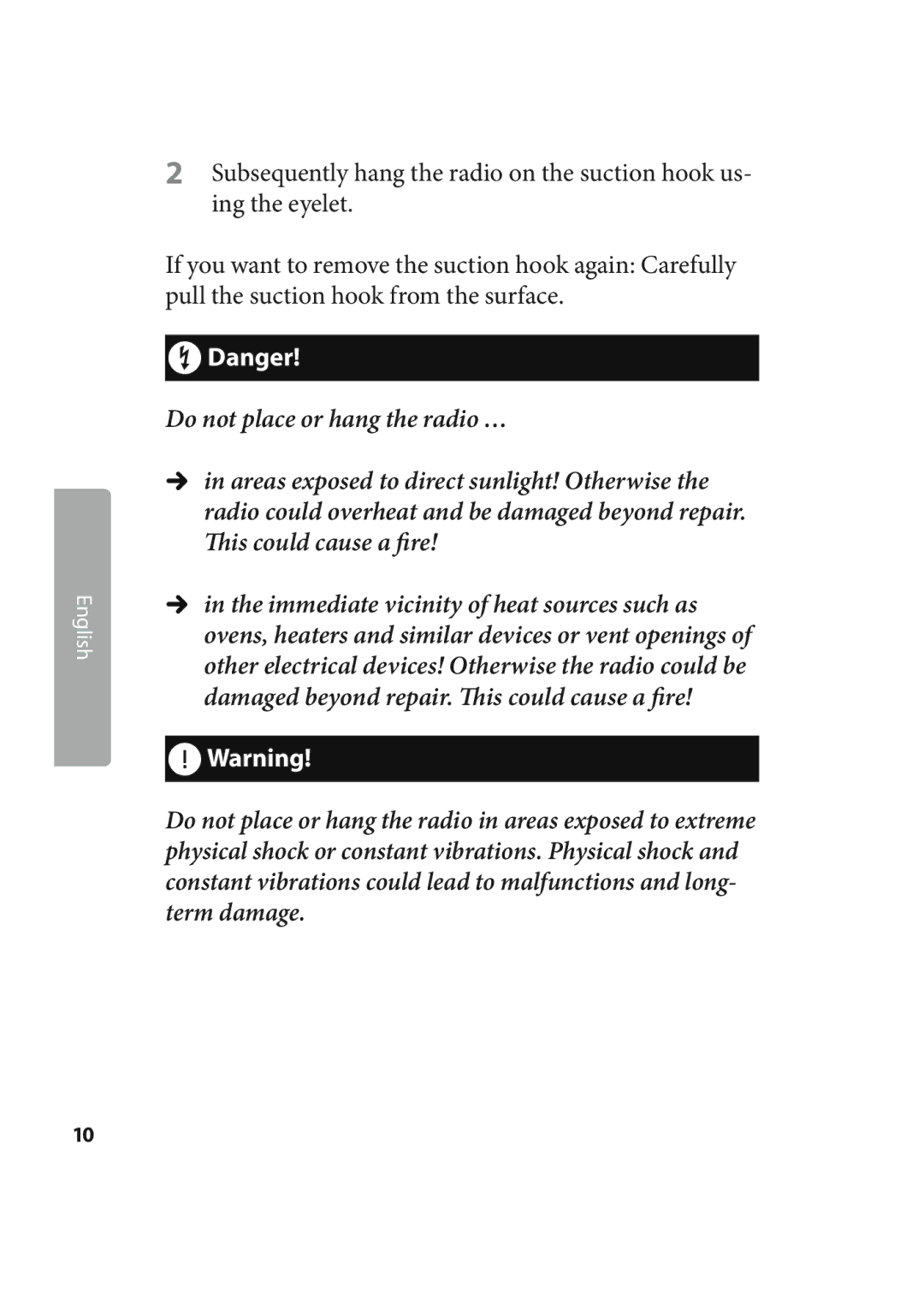 Kompernass KH 2244 manual Do not place or hang the radio … 