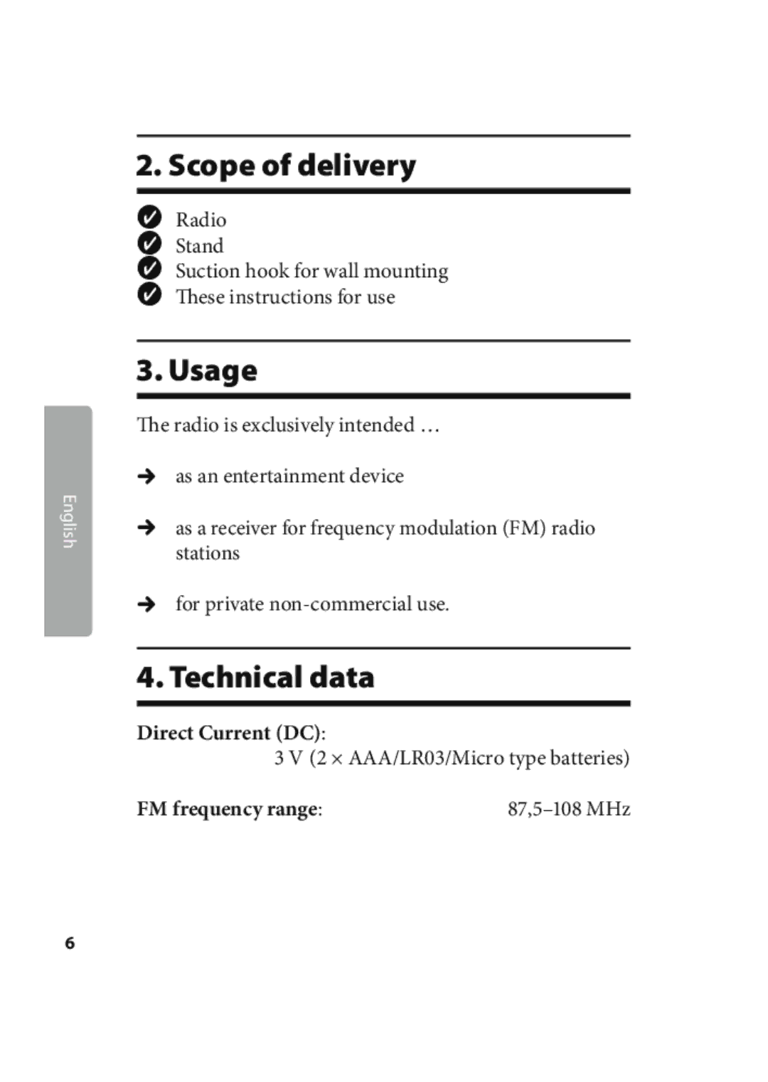 Kompernass KH 2244 manual Scope of delivery, Usage, Technical data 