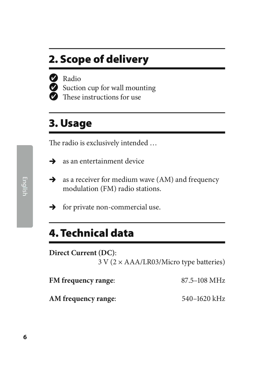 Kompernass KH 2245 manual Scope of delivery, Usage, Technical data 