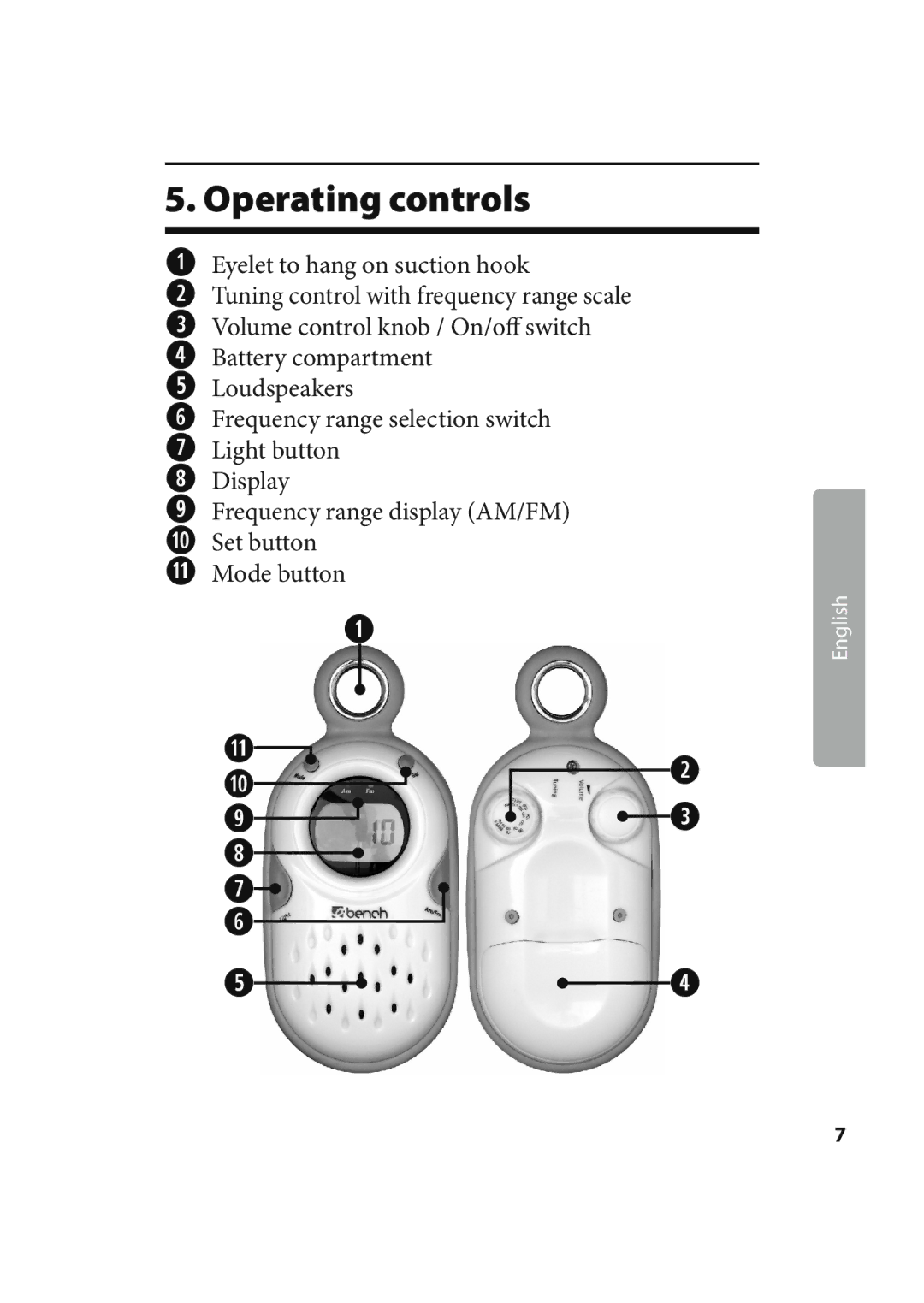 Kompernass KH 2245 manual Operating controls 