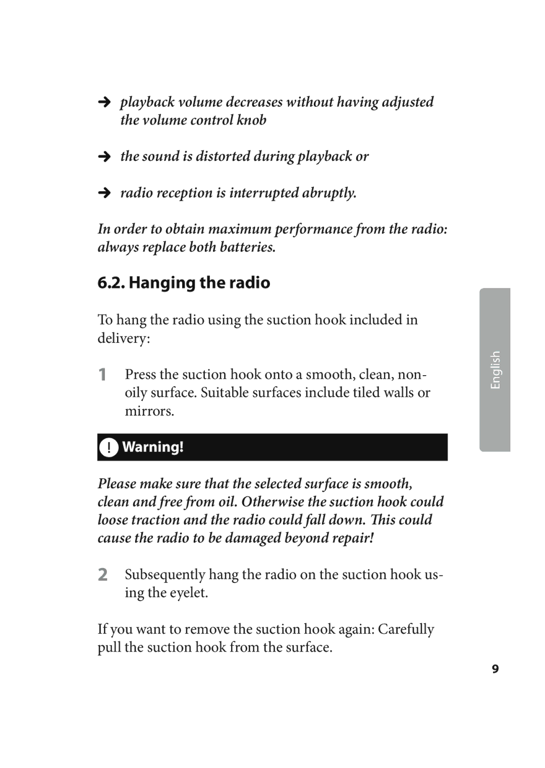 Kompernass KH 2245 manual Hanging the radio 