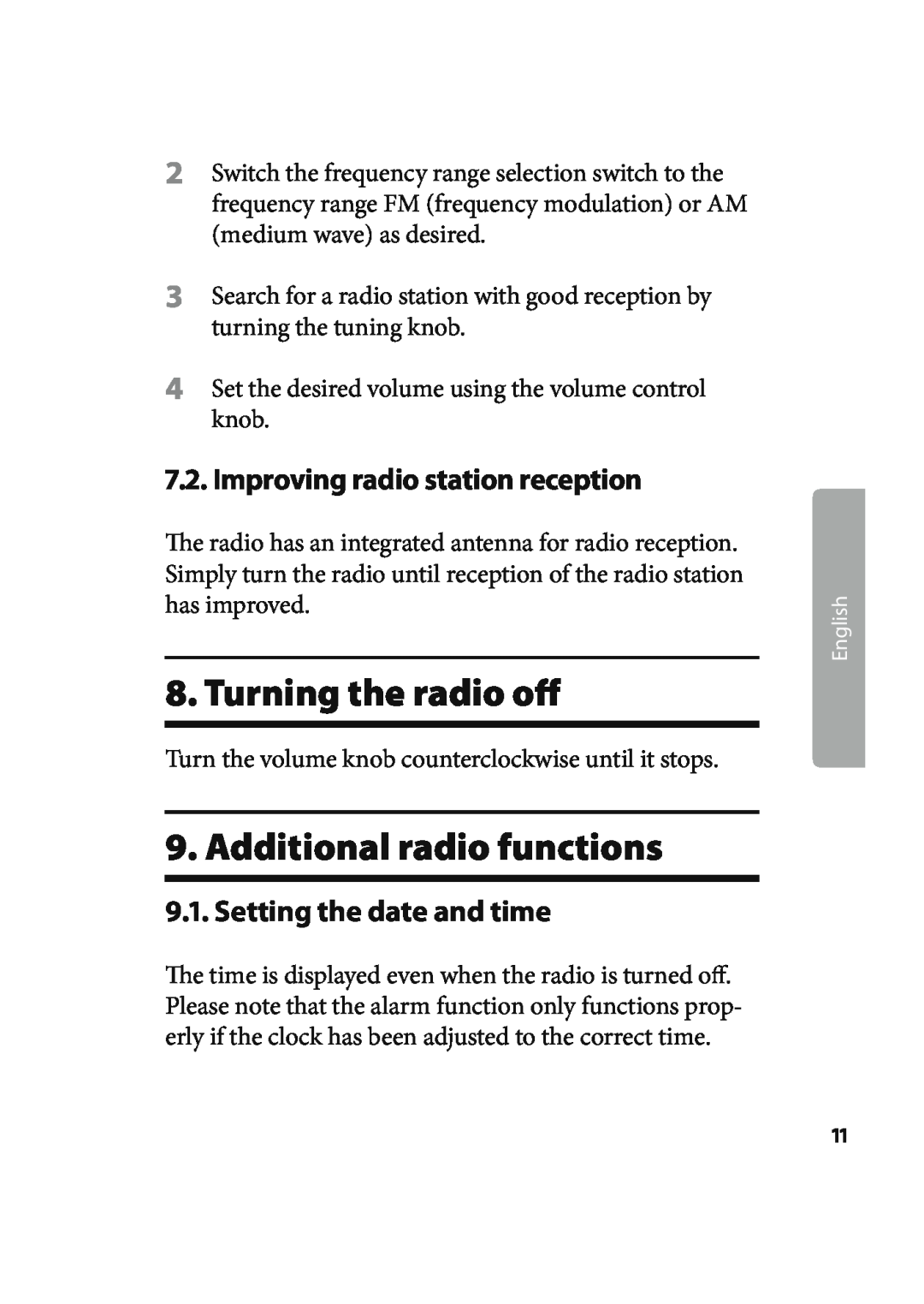 Kompernass KH 2245 manual Turning the radio oﬀ, Additional radio functions, Improving radio station reception 