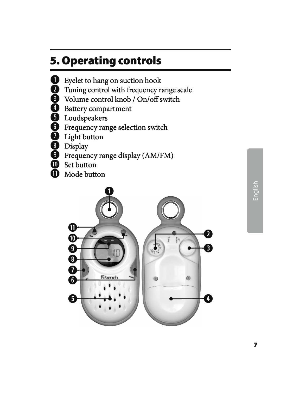 Kompernass KH 2245 manual Operating controls 