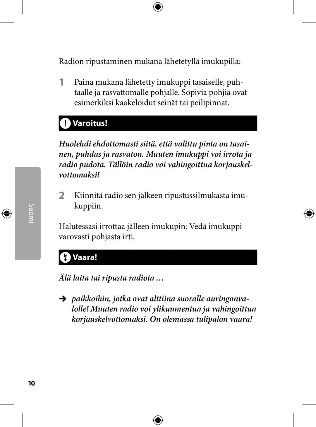 Kompernass KH 2246 manual Radion ripustaminen mukana lähetetyllä imukupilla 