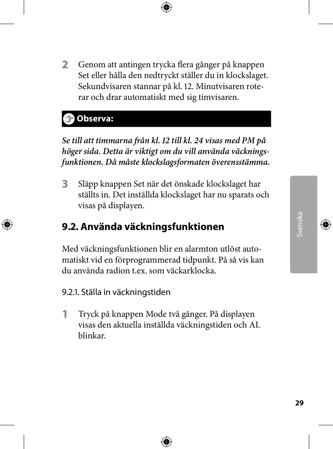 Kompernass KH 2246 manual .. Använda väckningsfunktionen, ... Ställa in väckningstiden 