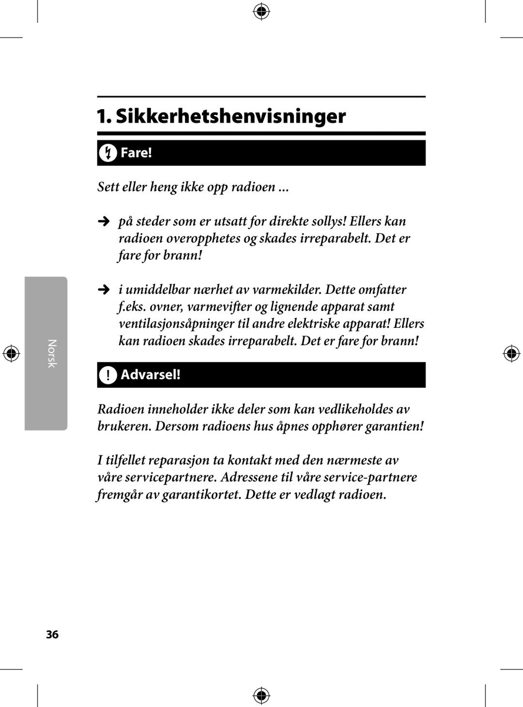 Kompernass KH 2246 manual . Sikkerhetshenvisninger, † Fare 