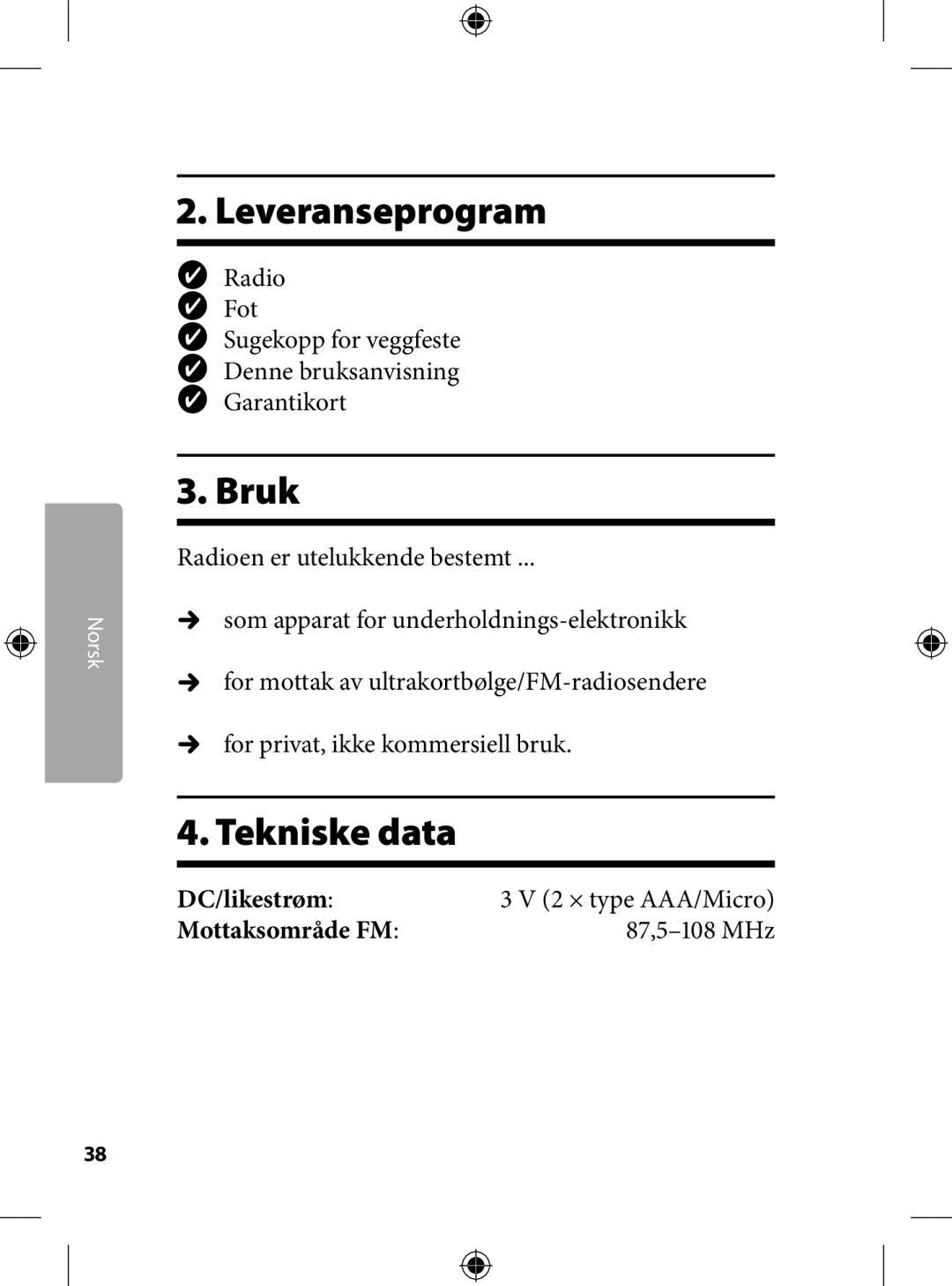 Kompernass KH 2246 manual . Leveranseprogram, . Bruk, . Tekniske data 