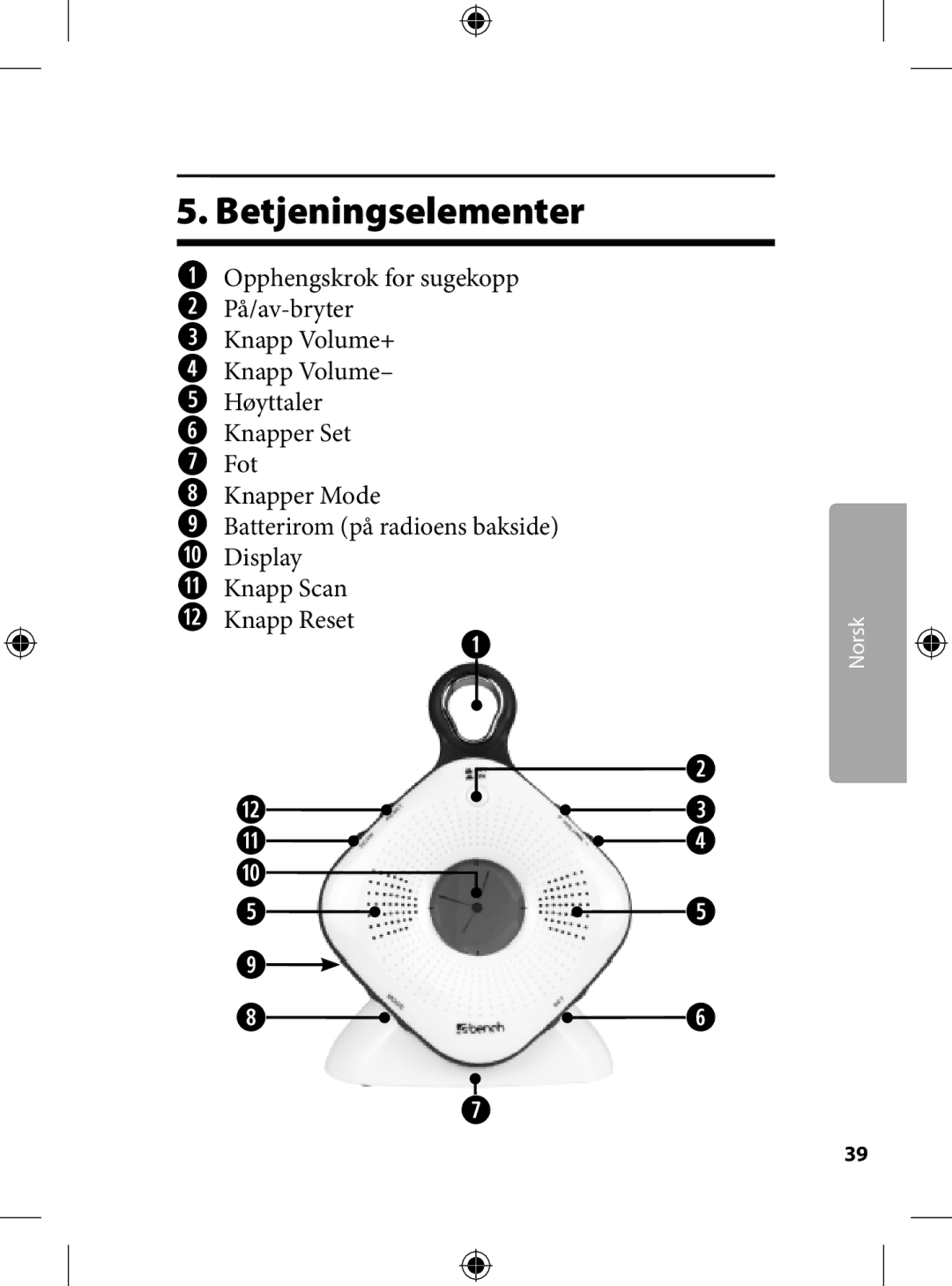 Kompernass KH 2246 manual . Betjeningselementer 