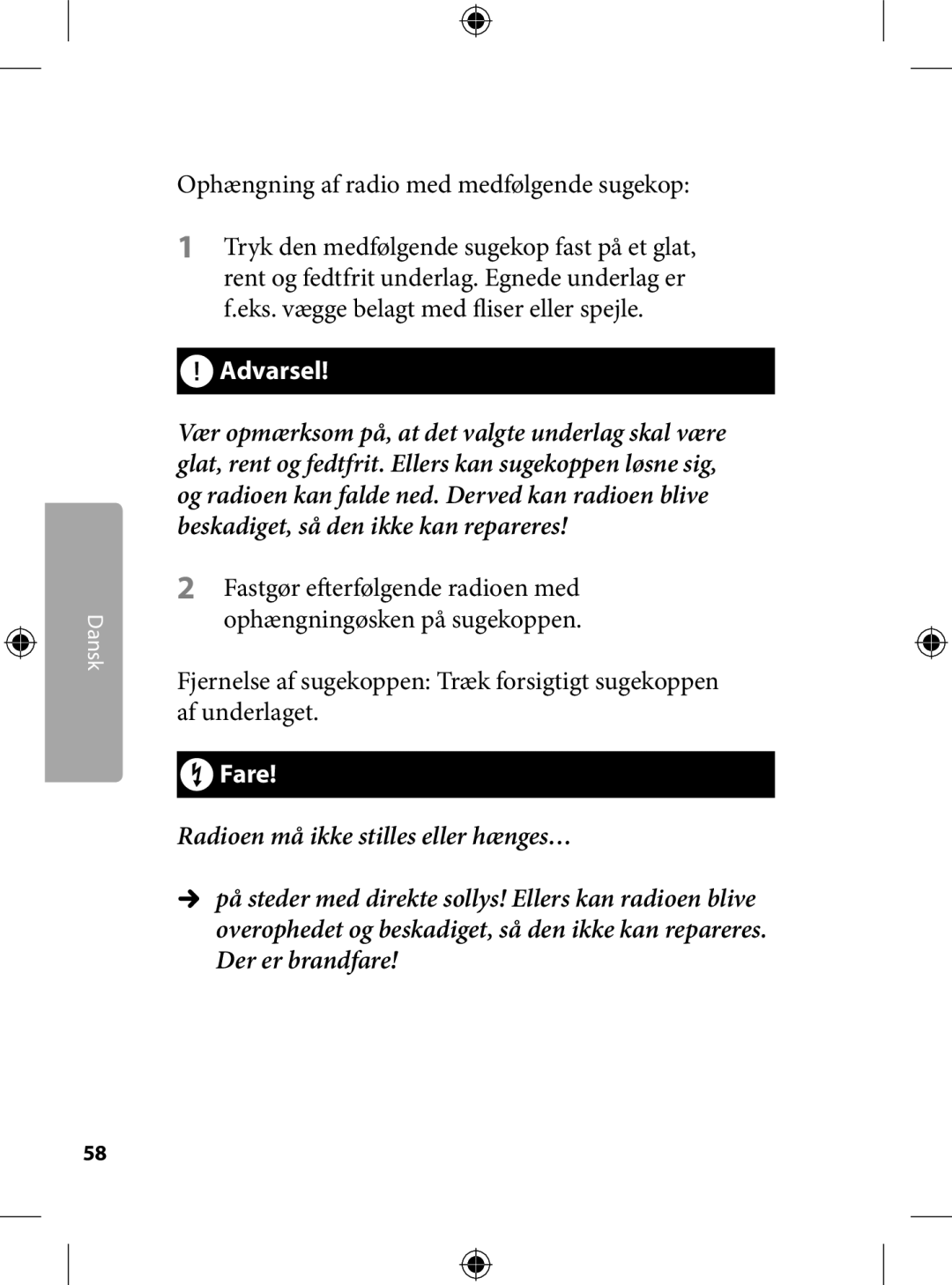 Kompernass KH 2246 manual Ophængning af radio med medfølgende sugekop 