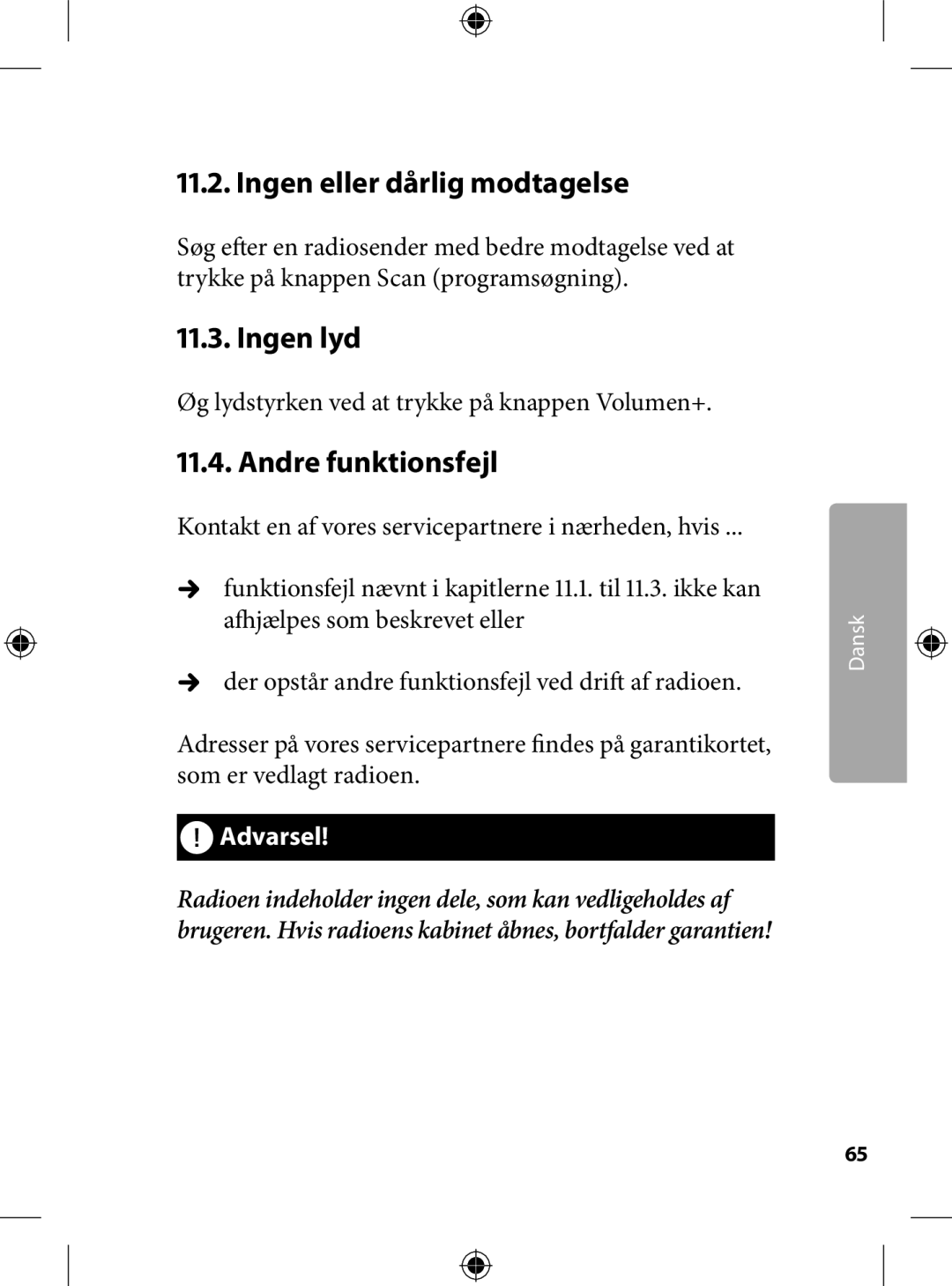 Kompernass KH 2246 manual .. Ingen eller dårlig modtagelse, .. Andre funktionsfejl 