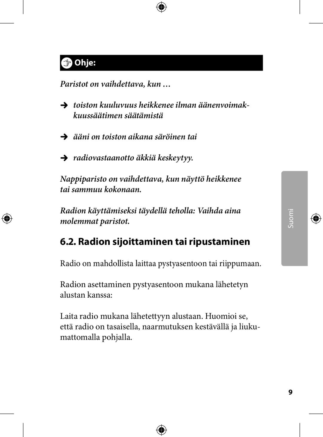 Kompernass KH 2246 manual .. Radion sijoittaminen tai ripustaminen 