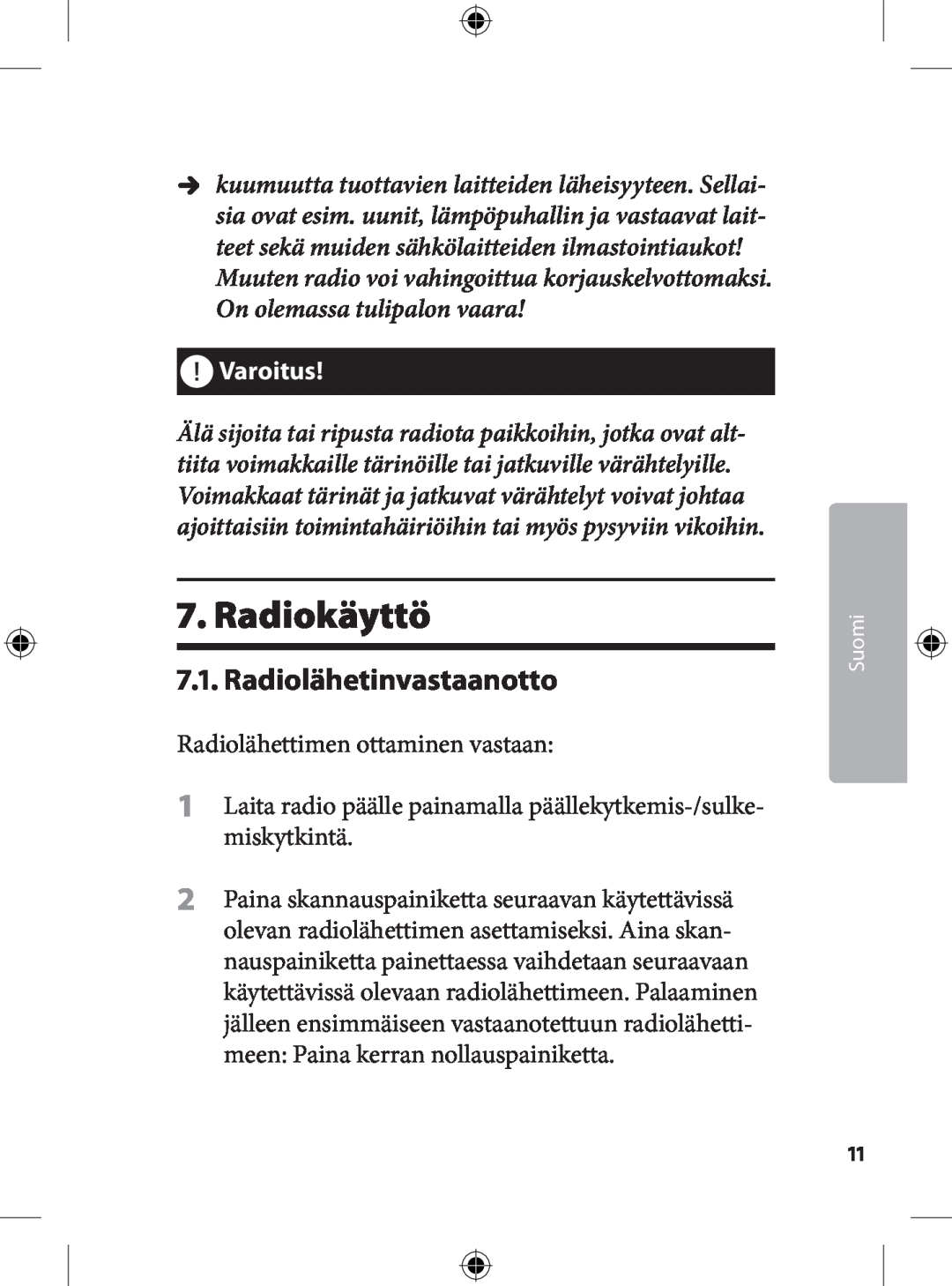 Kompernass KH 2246 manual . Radiokäyttö, .. Radiolähetinvastaanotto, Varoitus 