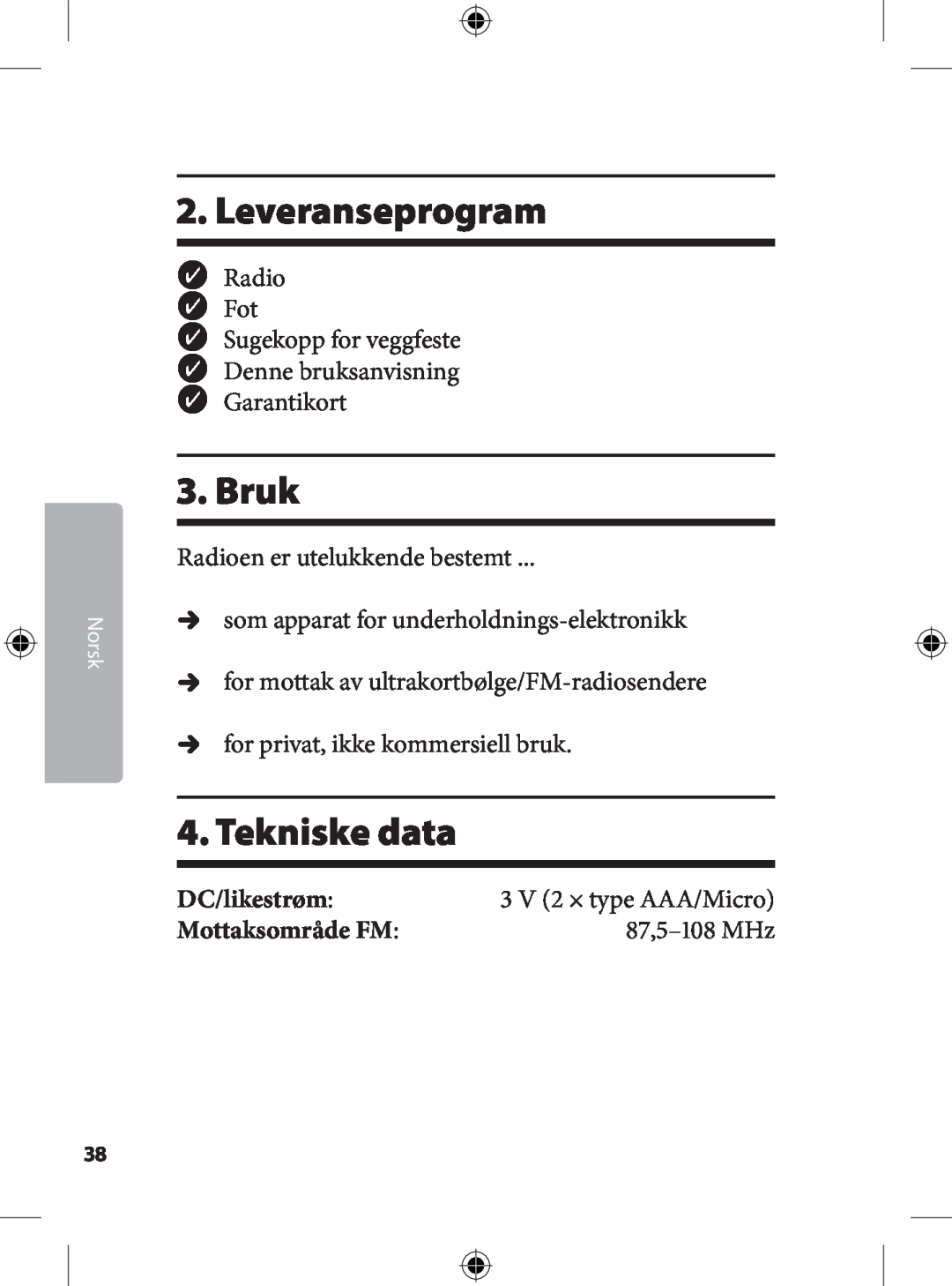 Kompernass KH 2246 manual . Leveranseprogram, . Bruk, . Tekniske data, Norsk,  V  × type AAA/Micro 