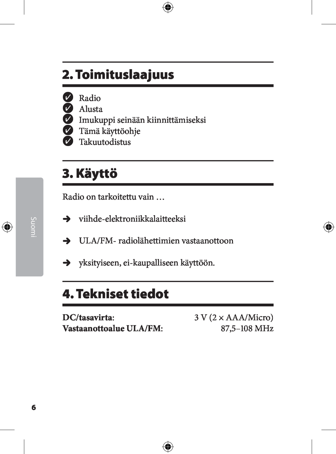 Kompernass KH 2246 manual . Toimituslaajuus, . Käyttö, . Tekniset tiedot, Suomi,  V  × AAA/Micro 
