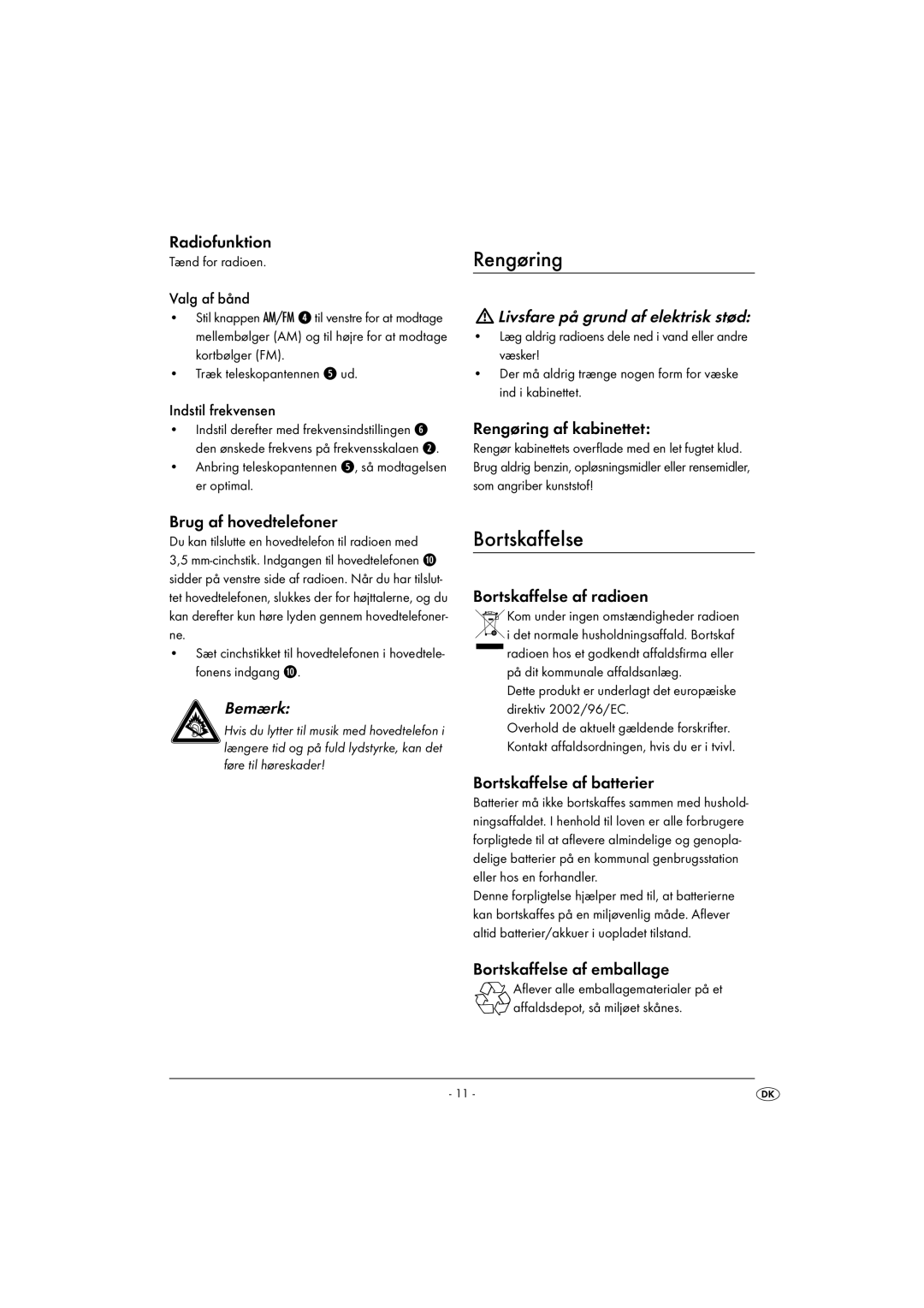 Kompernass KH 2247 operating instructions Rengøring, Bortskaffelse 