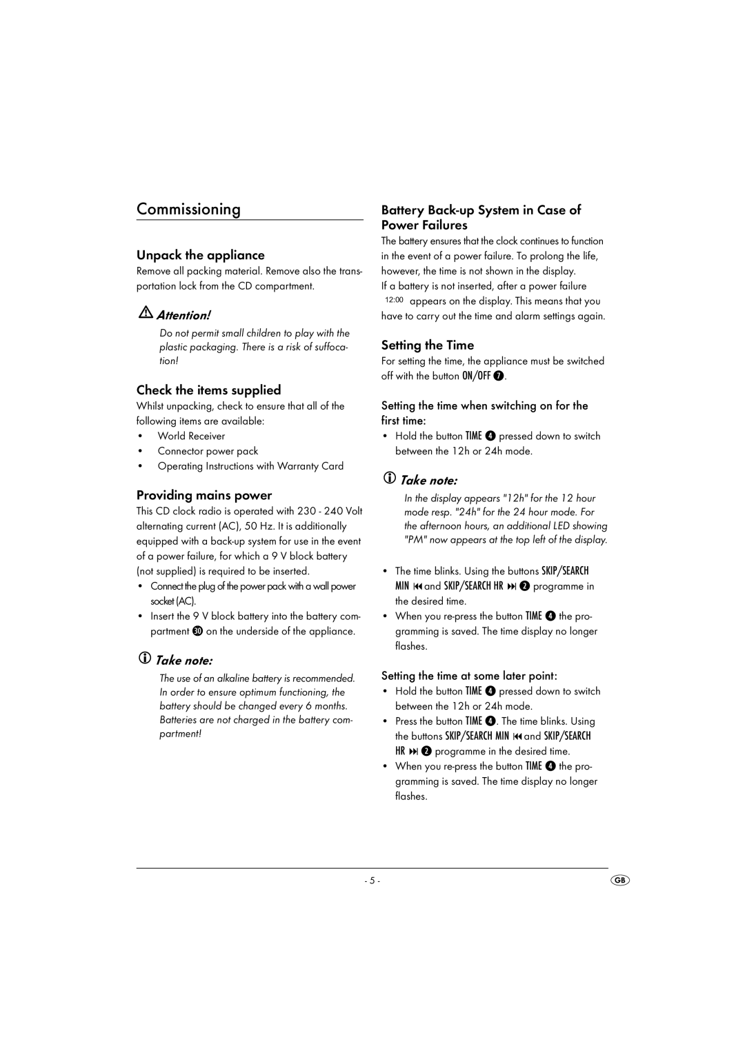 Kompernass KH 2254 operating instructions Commissioning 