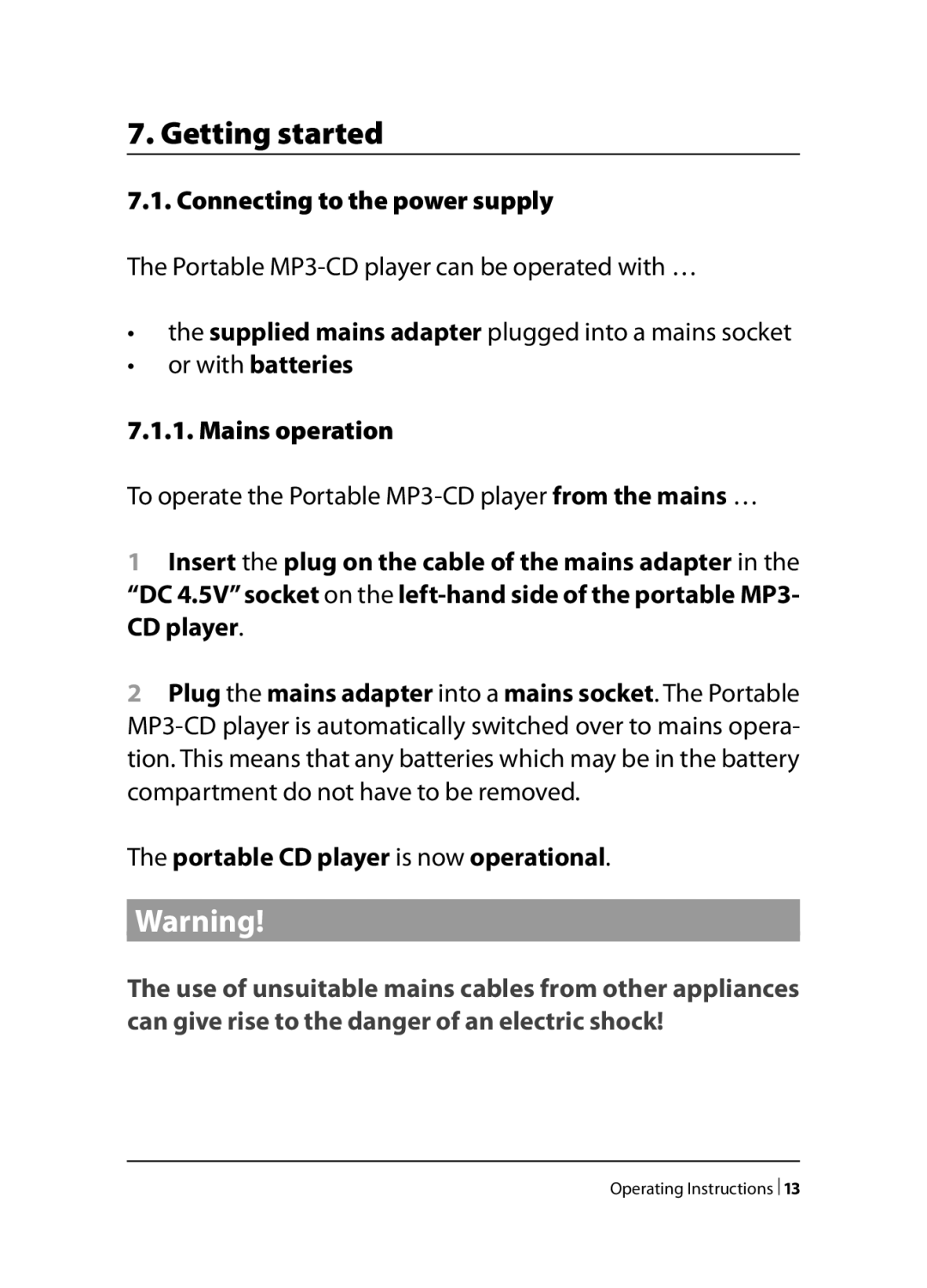 Kompernass KH 2258, KH 2260, KH 2259 Getting started, Connecting to the power supply, Or with batteries Mains operation 