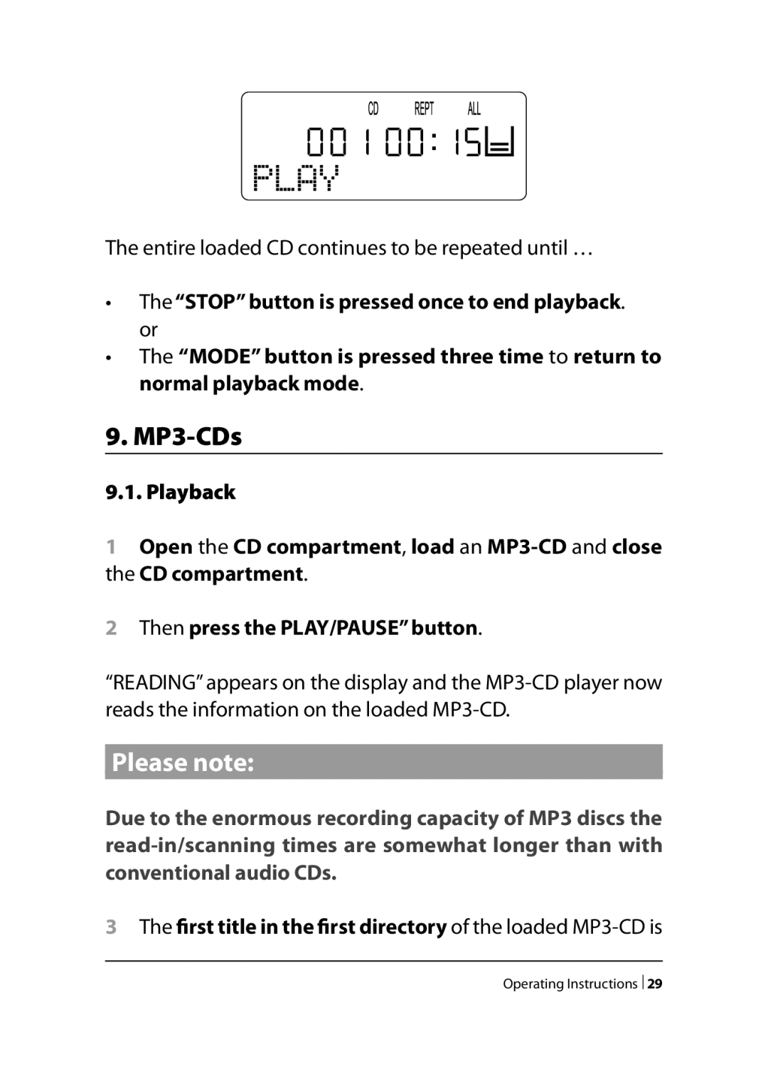 Kompernass KH 2260, KH 2258, KH 2259 operating instructions MP3-CDs 