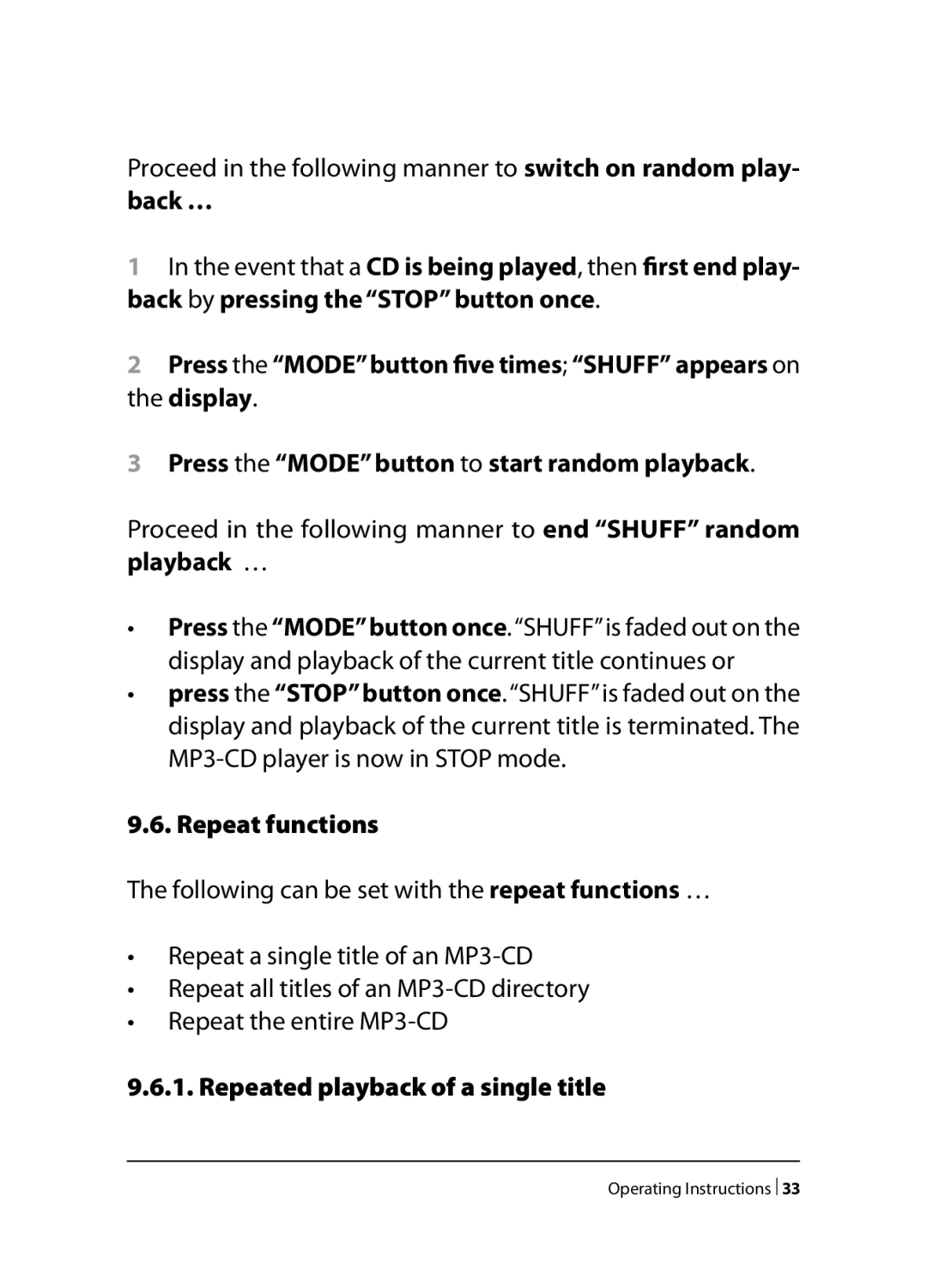 Kompernass KH 2259, KH 2258, KH 2260 operating instructions Repeat functions, Repeated playback of a single title 