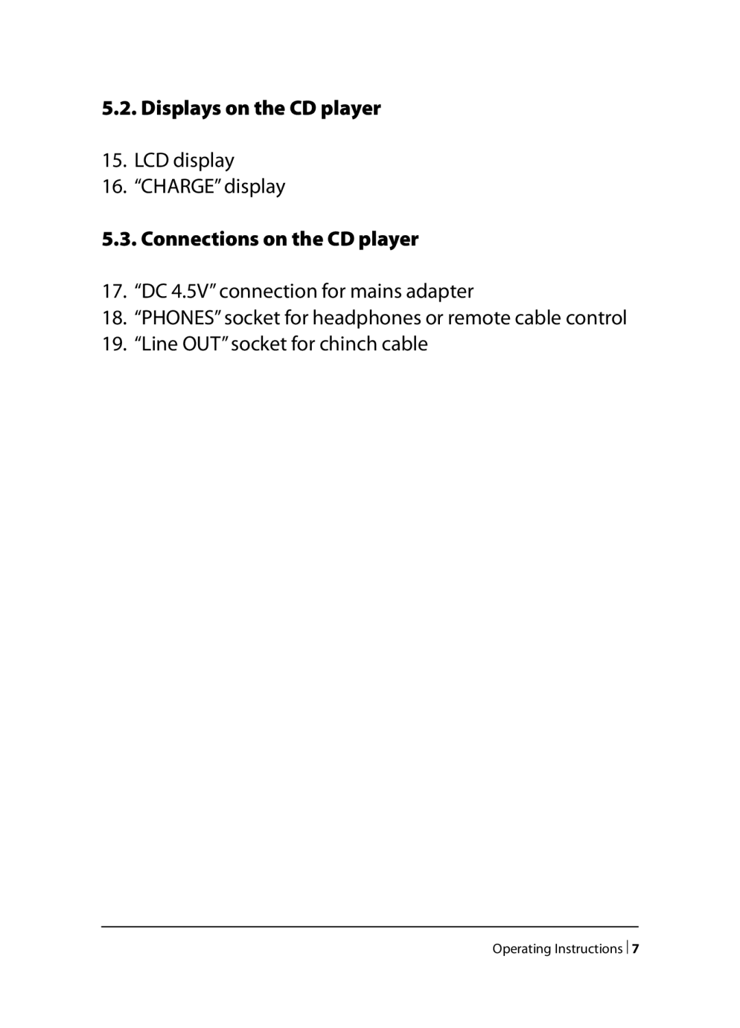 Kompernass KH 2258, KH 2260, KH 2259 operating instructions Displays on the CD player, Connections on the CD player 