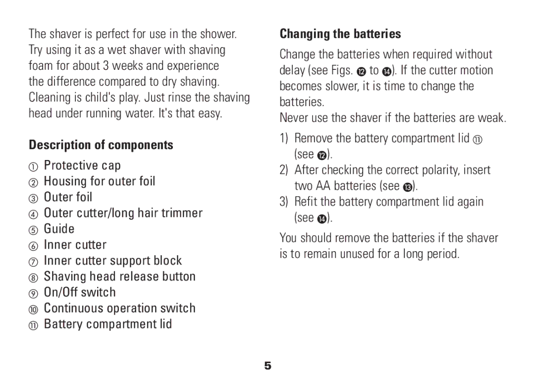 Kompernass KH 228 manual Description of components, Changing the batteries 