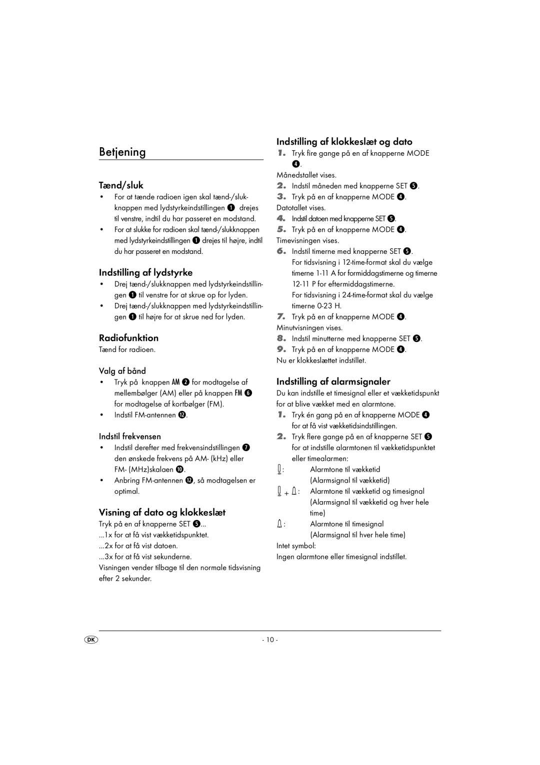 Kompernass KH 2282 manual Betjening 