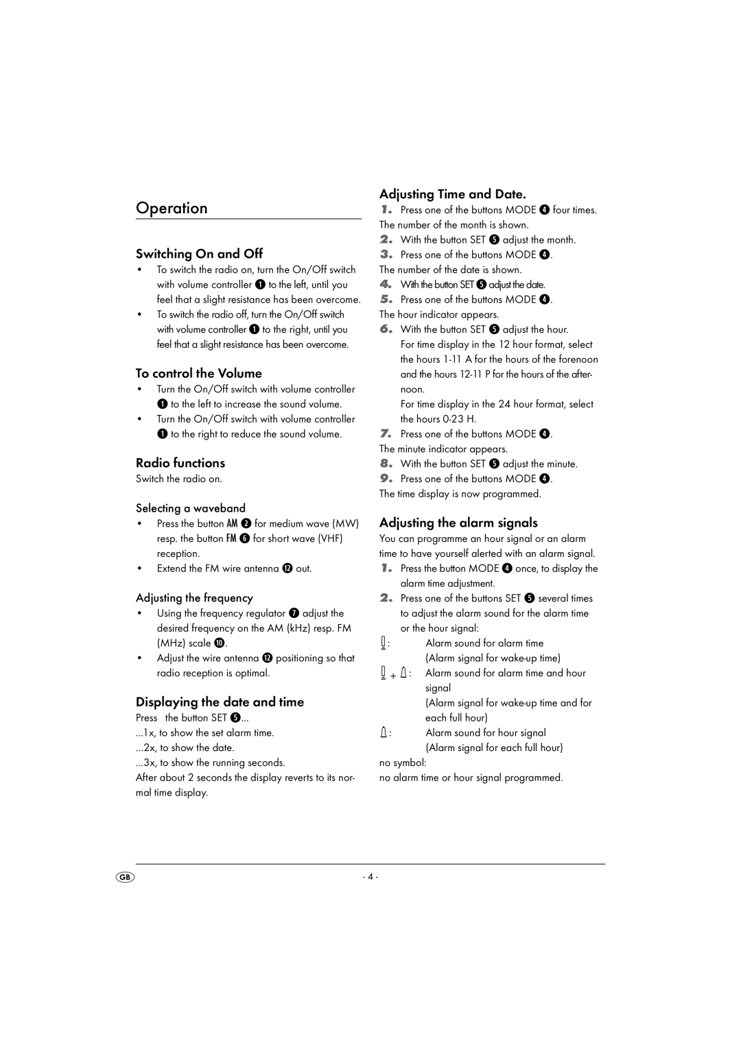 Kompernass KH 2282 manual Operation 