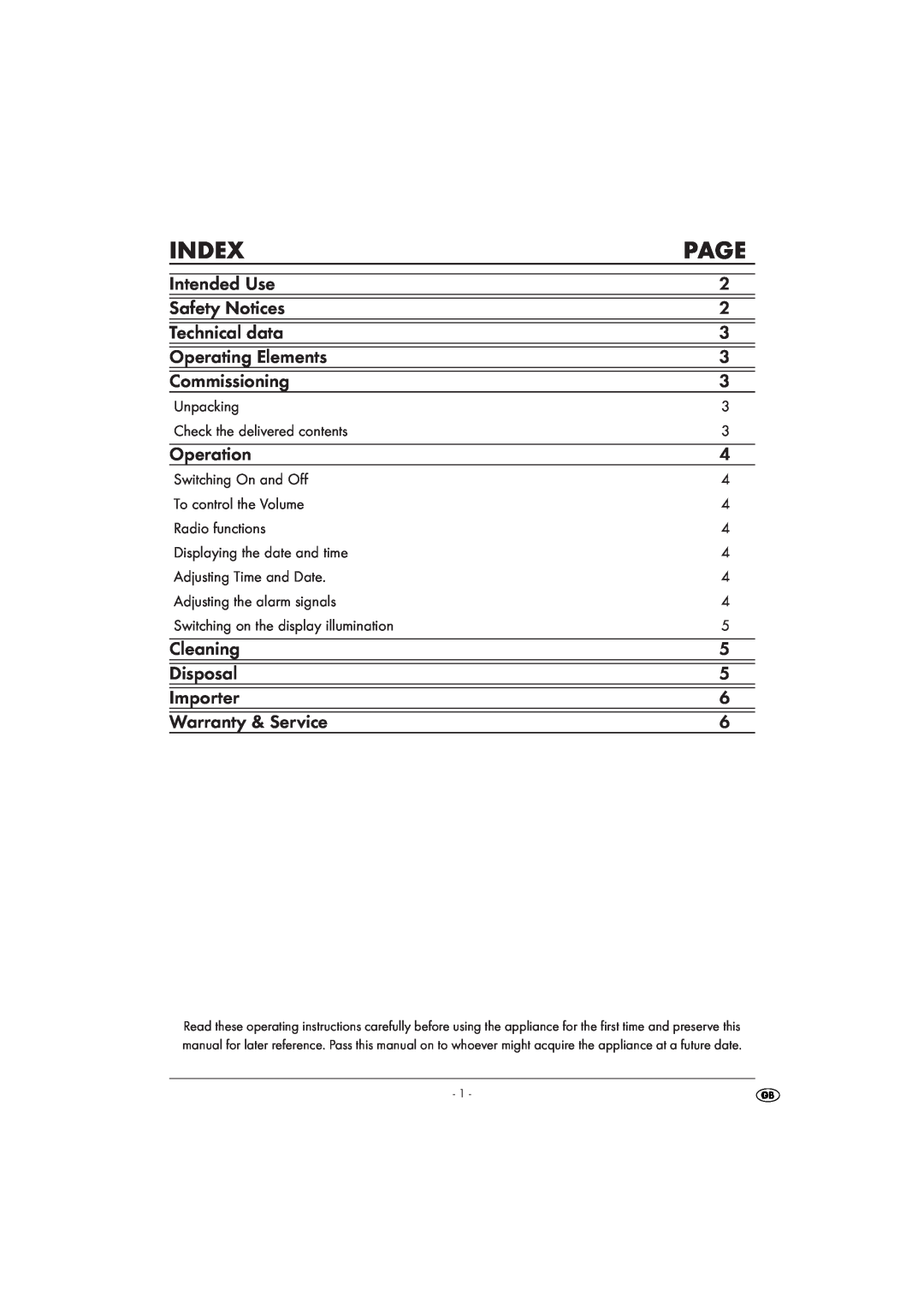 Kompernass KH 2282 manual Index, Page 