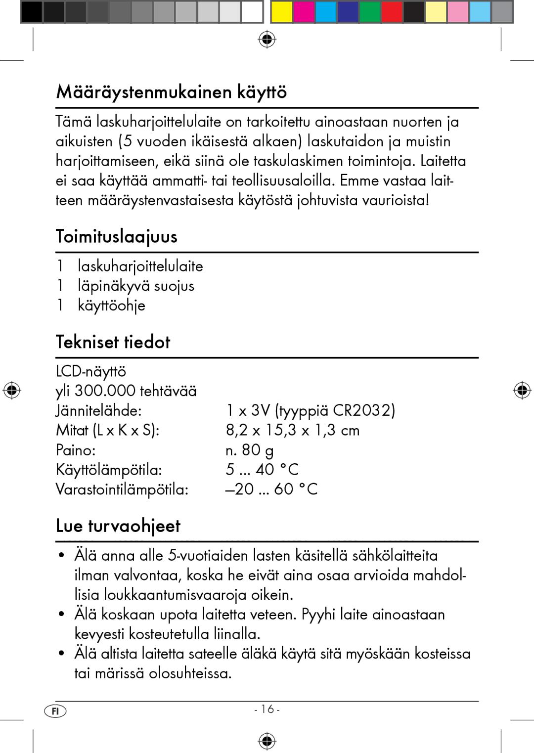 Kompernass KH 2283 instruction manual Määräystenmukainen käyttö, Toimituslaajuus, Tekniset tiedot, Lue turvaohjeet 