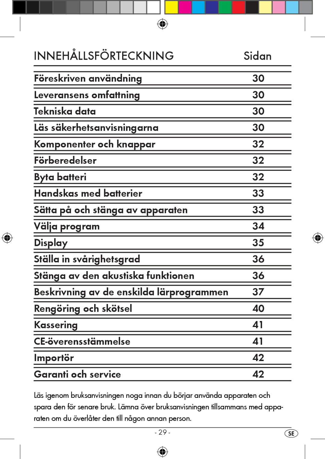 Kompernass KH 2283 instruction manual Innehållsförteckning, Sidan 