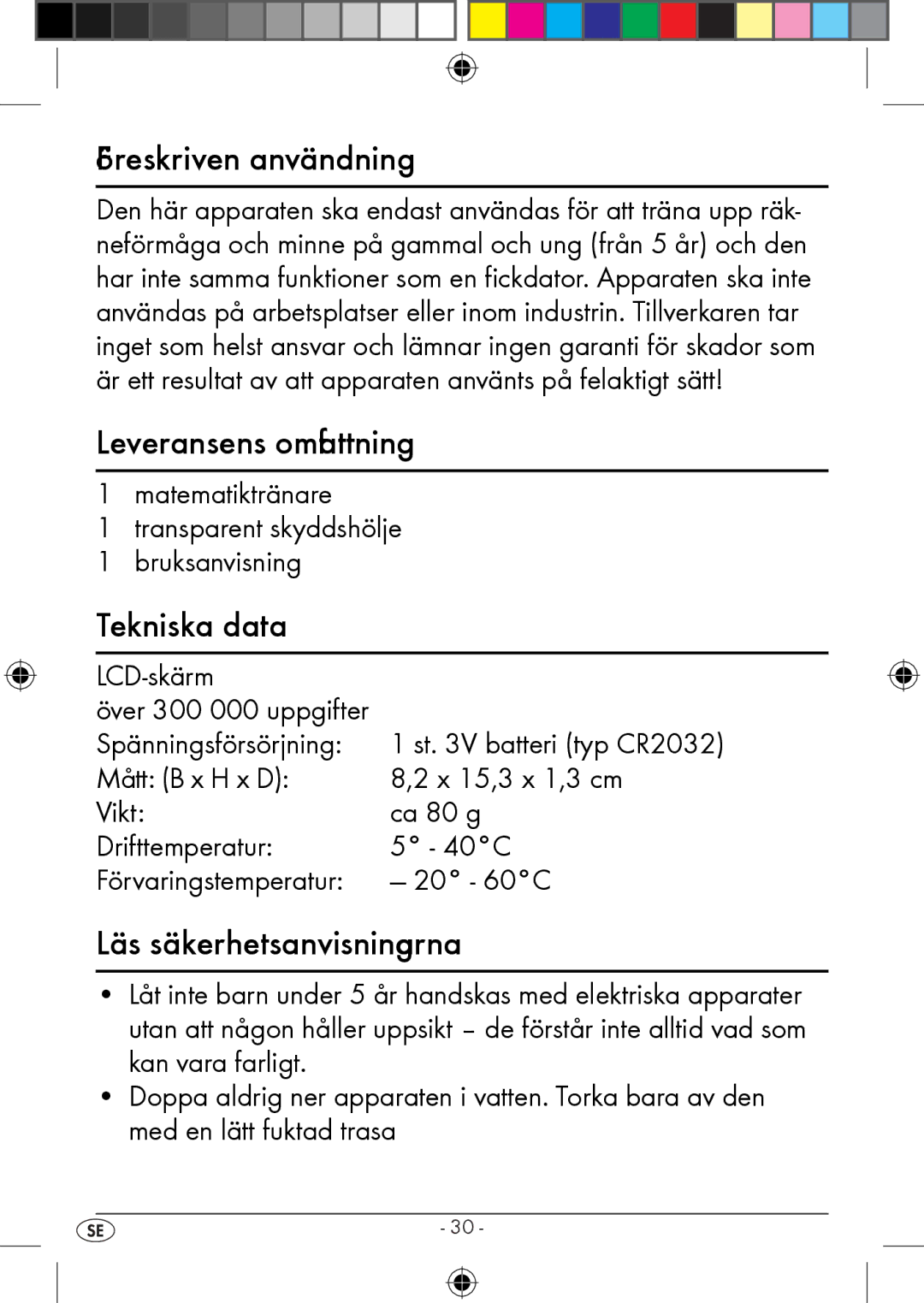 Kompernass KH 2283 Föreskriven användning, Leveransens omfattning, Tekniska data, Läs säkerhetsanvisningarna 