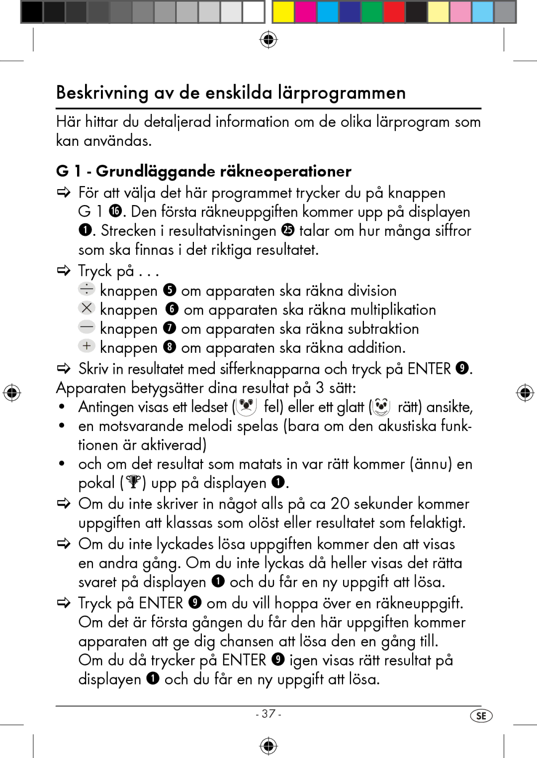 Kompernass KH 2283 instruction manual Beskrivning av de enskilda lärprogrammen 