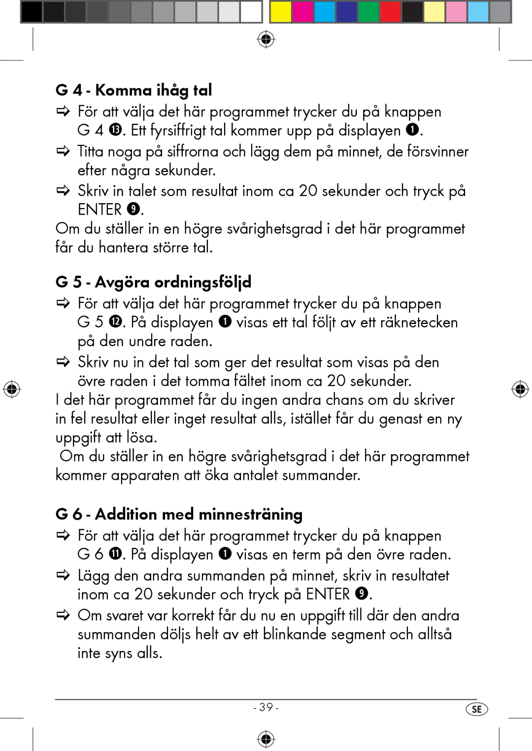 Kompernass KH 2283 instruction manual Komma ihåg tal, Addition med minnesträning 