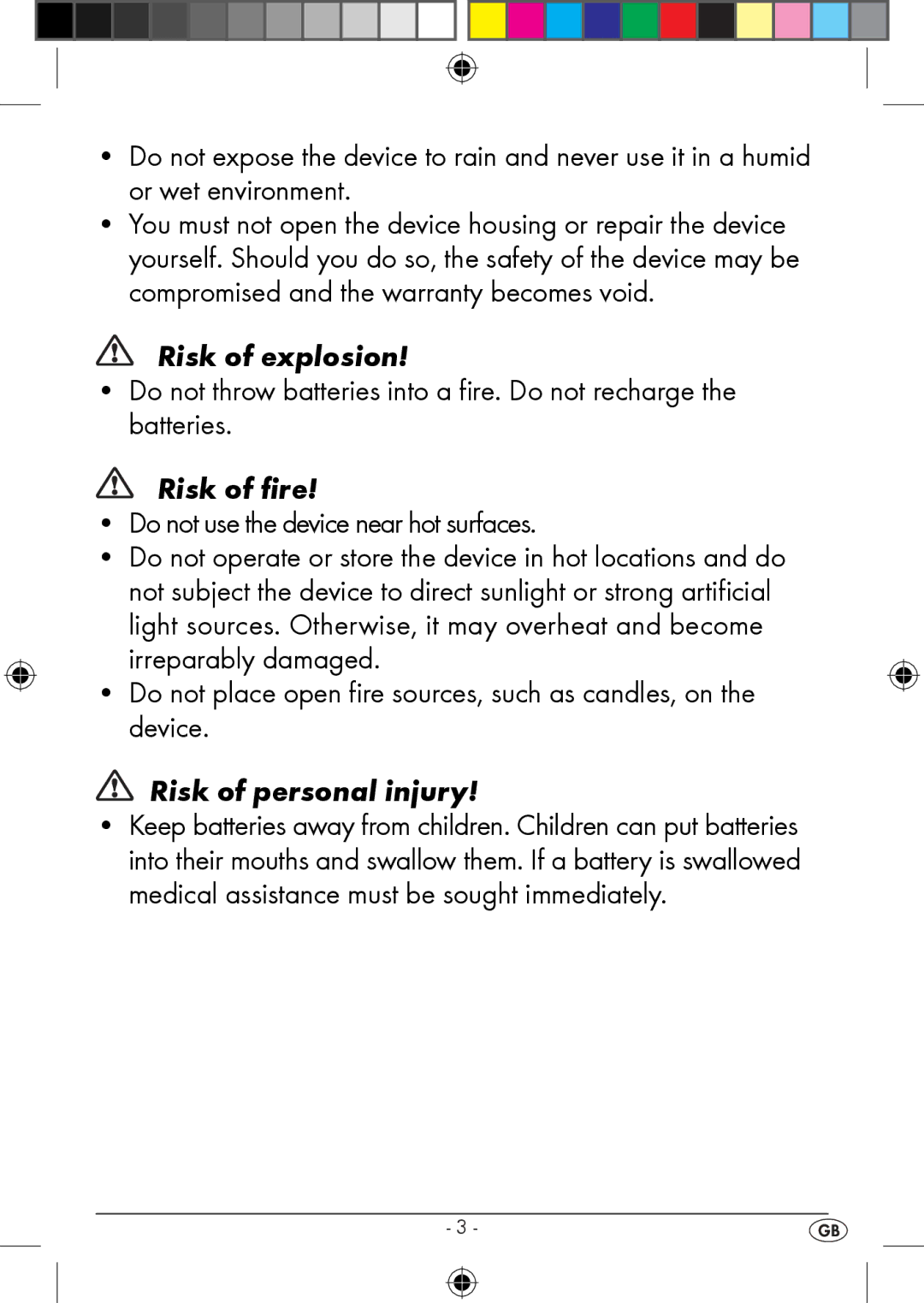 Kompernass KH 2283 instruction manual Risk of explosion 