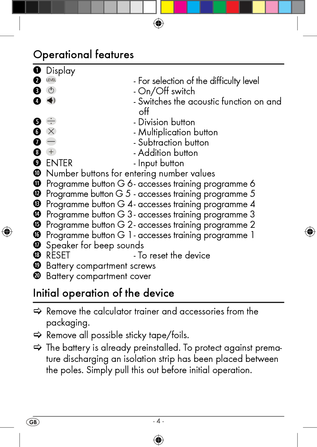 Kompernass KH 2283 instruction manual Operational features, Initial operation of the device 