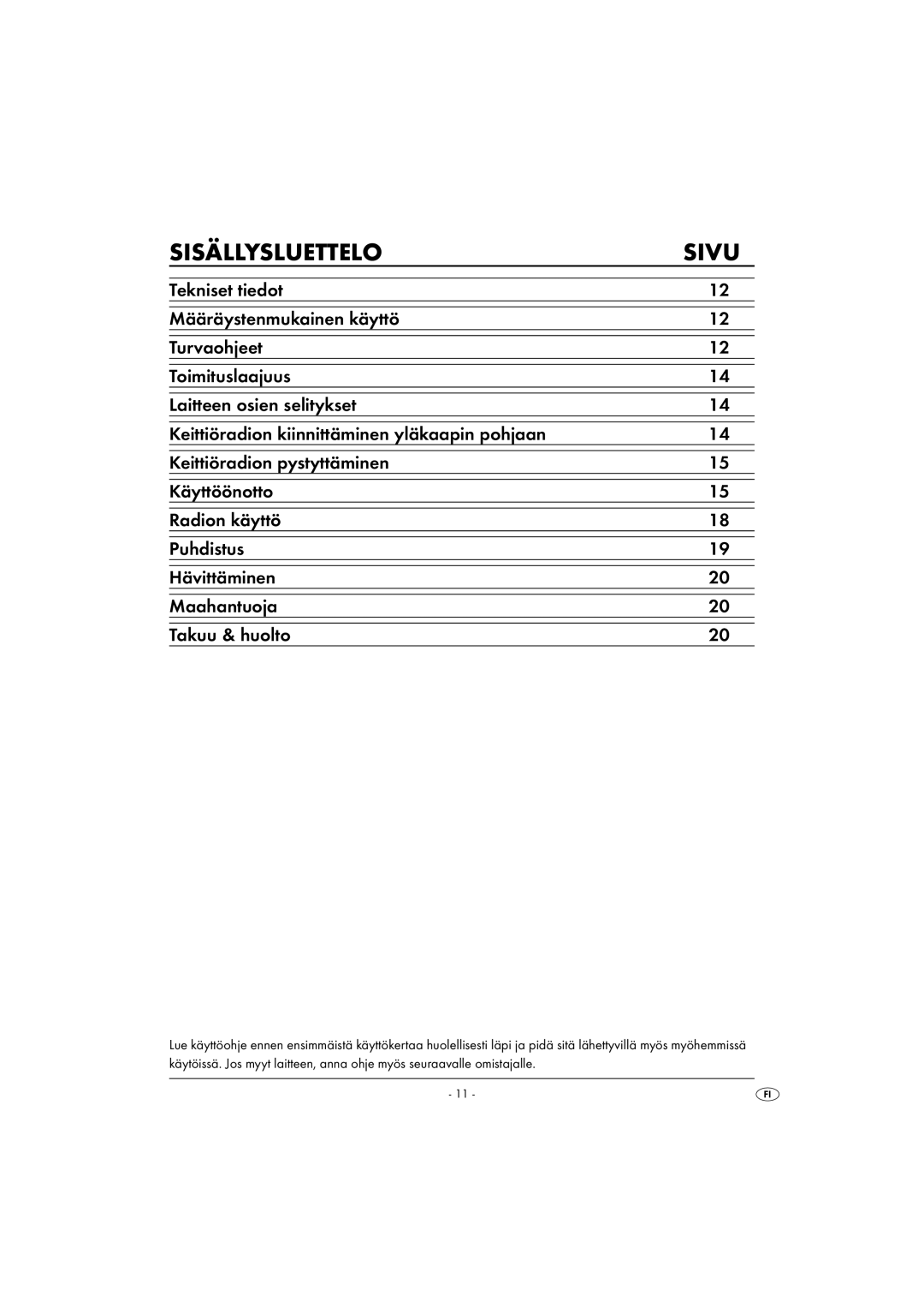 Kompernass KH 2289 operating instructions Sisällysluettelo Sivu 