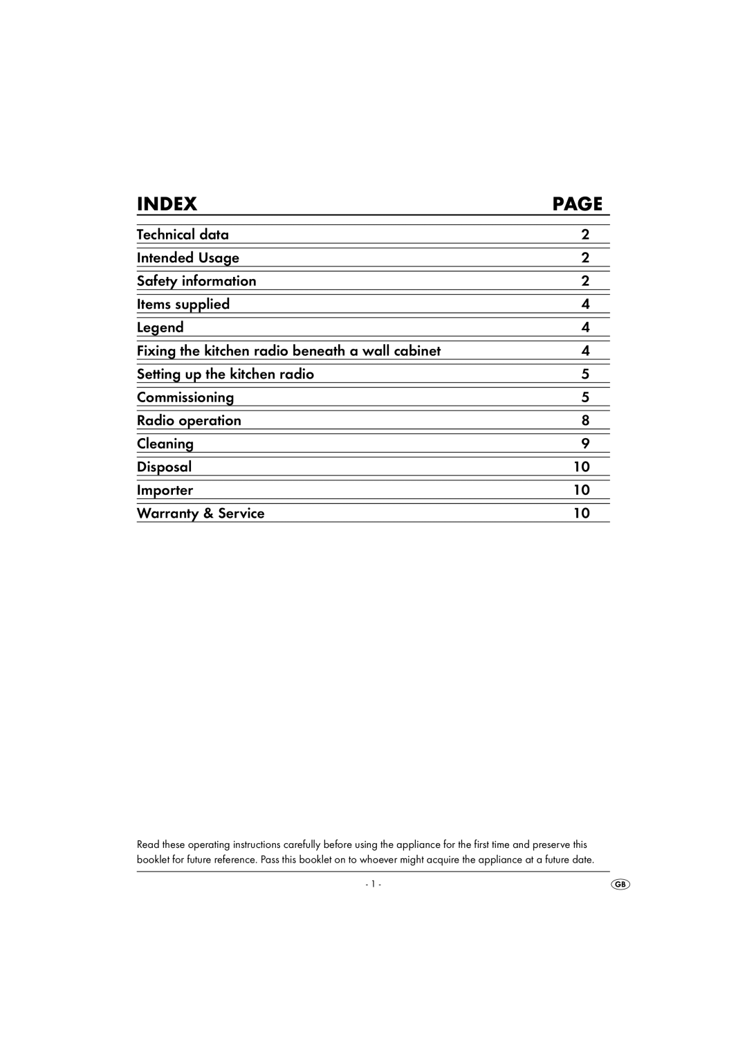 Kompernass KH 2289 operating instructions Index 