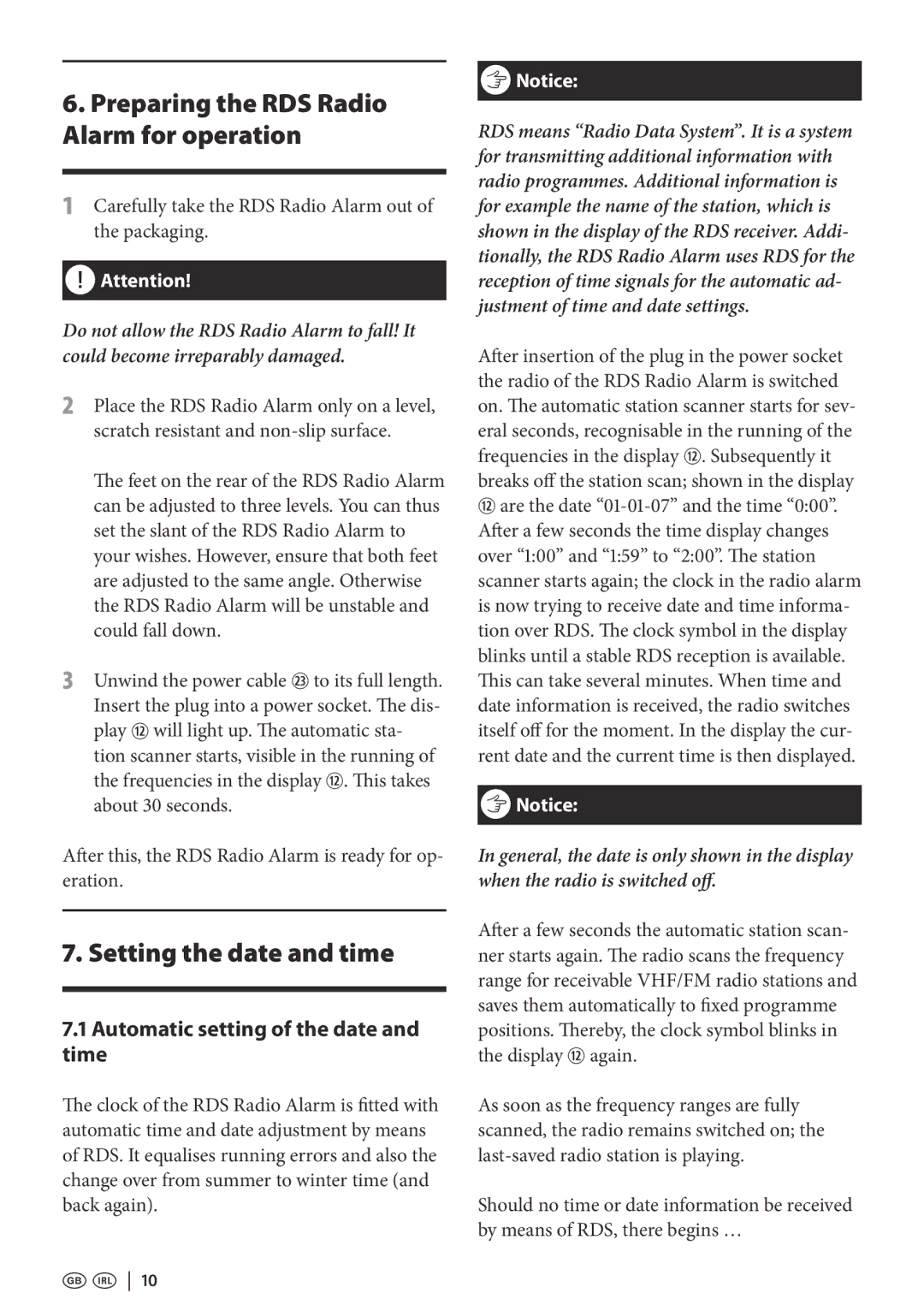 Kompernass KH 2295 operating instructions Preparing the RDS Radio Alarm for operation, Setting the date and time,   