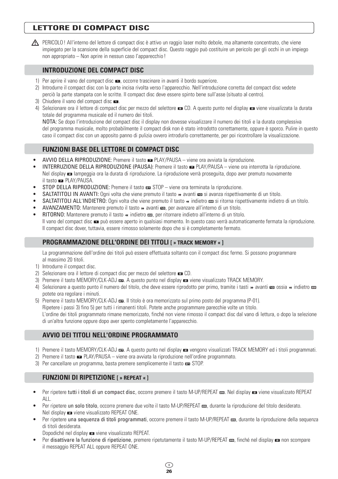 Kompernass KH 2300 manual Introduzione DEL Compact Disc, Funzioni Base DEL Lettore DI Compact Disc 