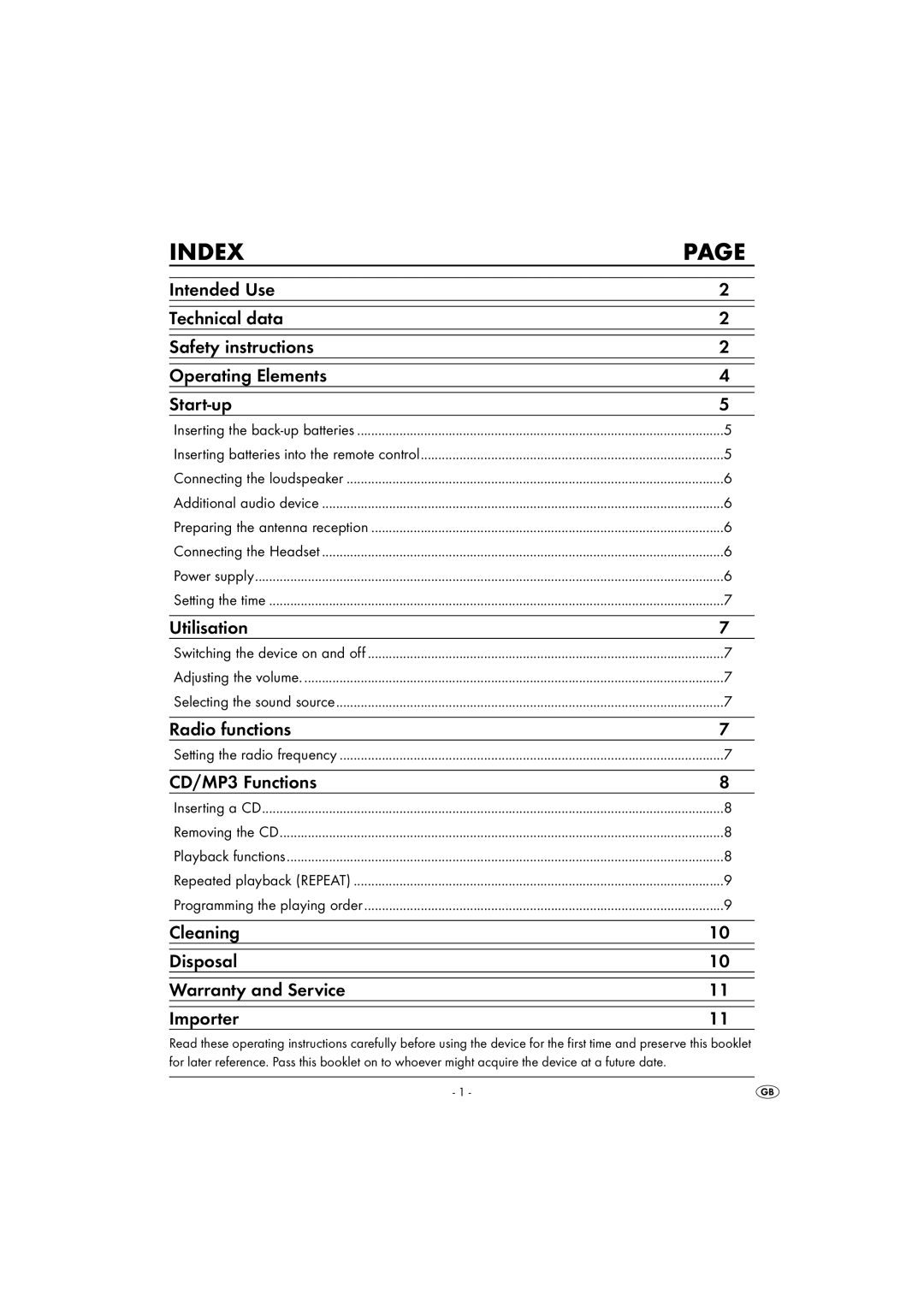 Kompernass KH 2306 operating instructions Index 