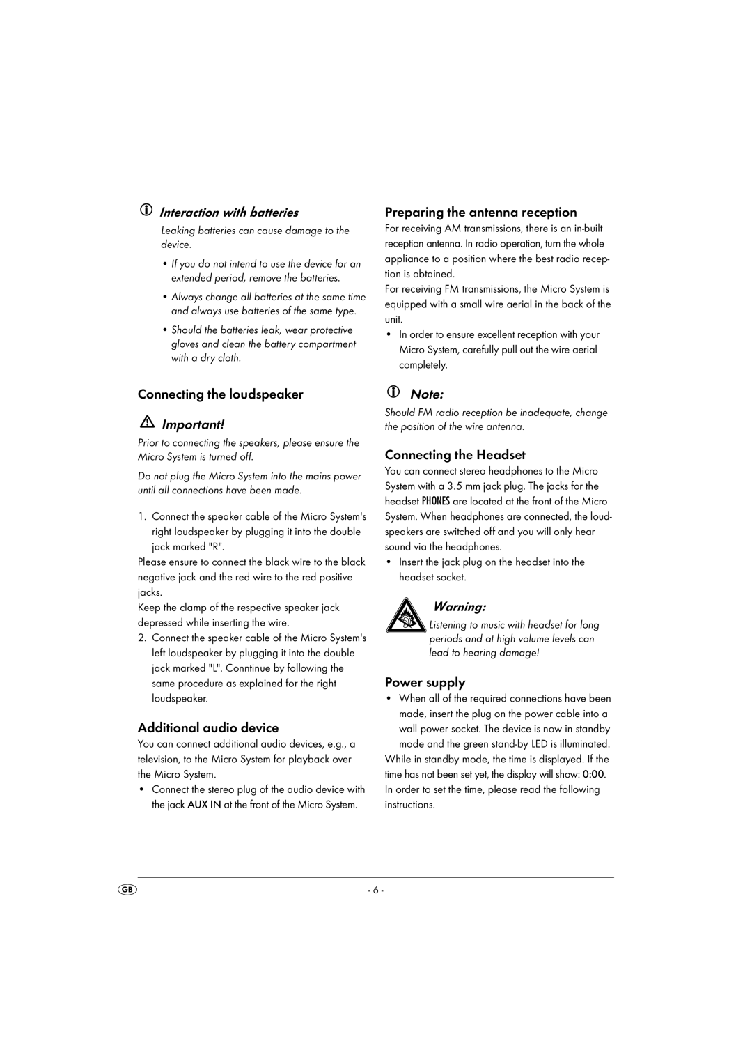 Kompernass KH 2306 operating instructions Interaction with batteries 