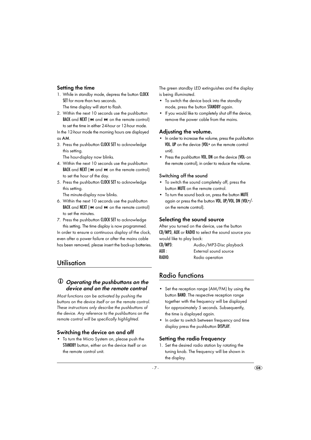 Kompernass KH 2306 operating instructions Utilisation, Radio functions 