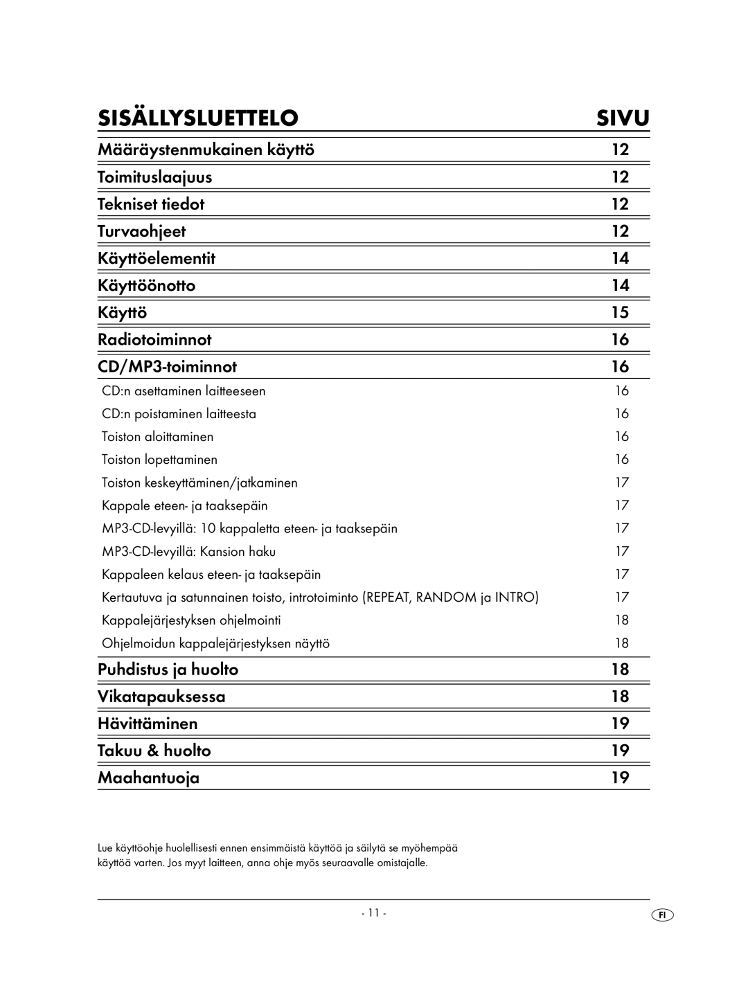 Kompernass KH 2308 operating instructions Sisällysluettelo Sivu 