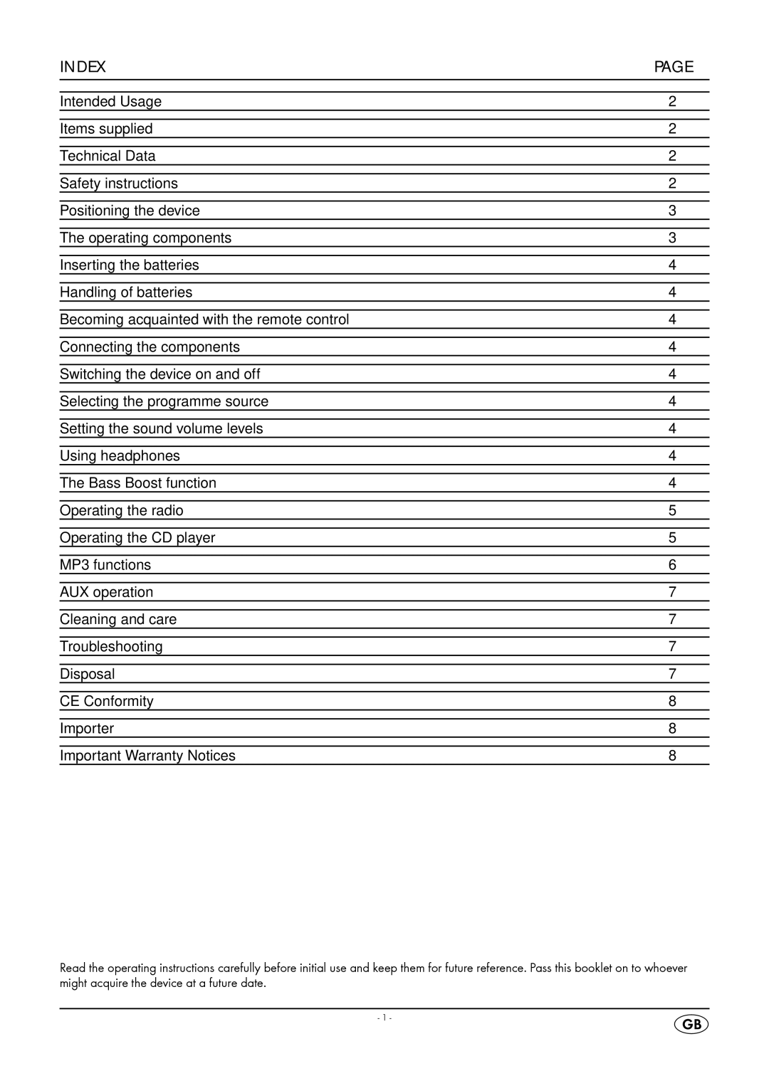 Kompernass KH 2309 manual Index 