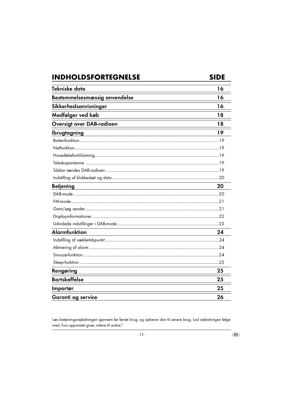 Kompernass KH 2314 manual Indholdsfortegnelse 